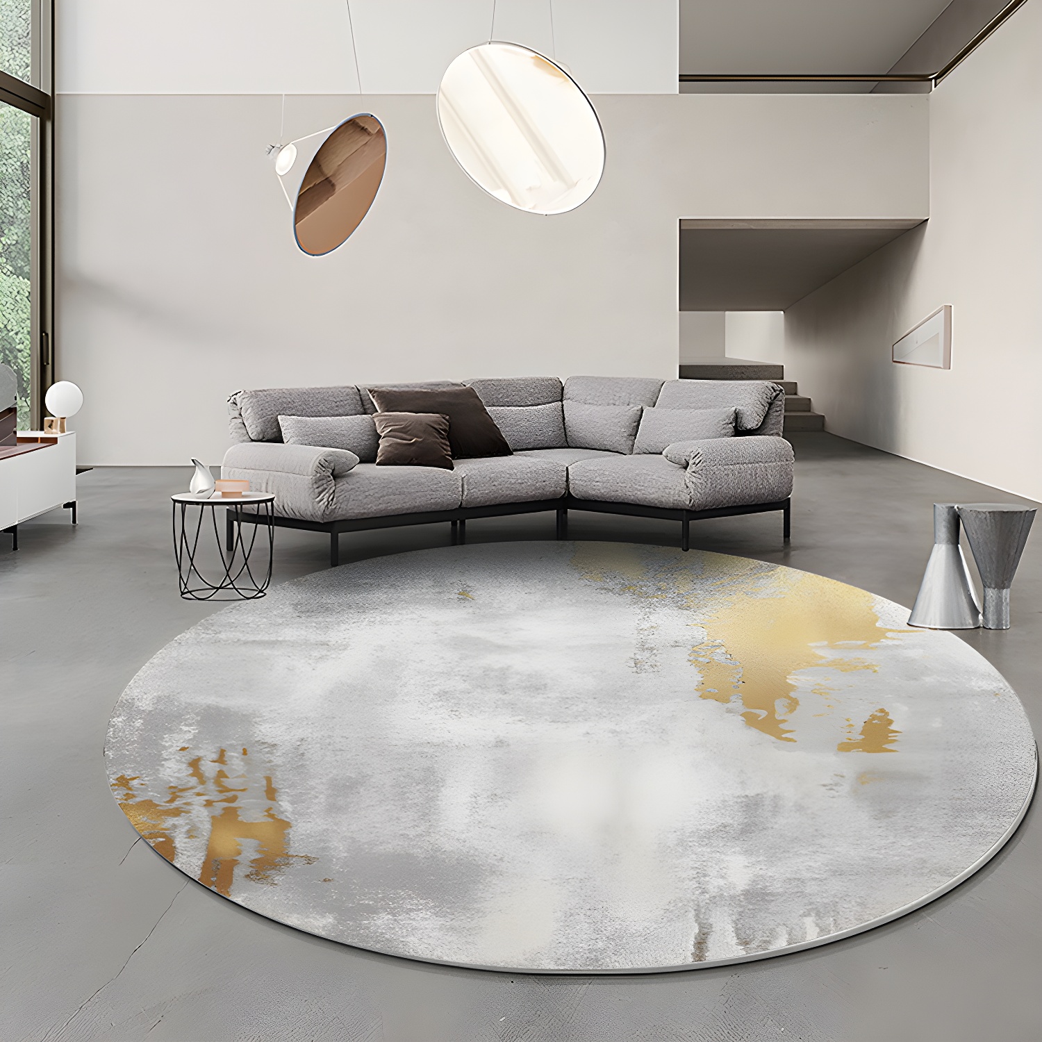 Round Tie-Dyed Rug Polyester Industrial Indoor Carpet Non-Slip Backing Area Rug for Living Room