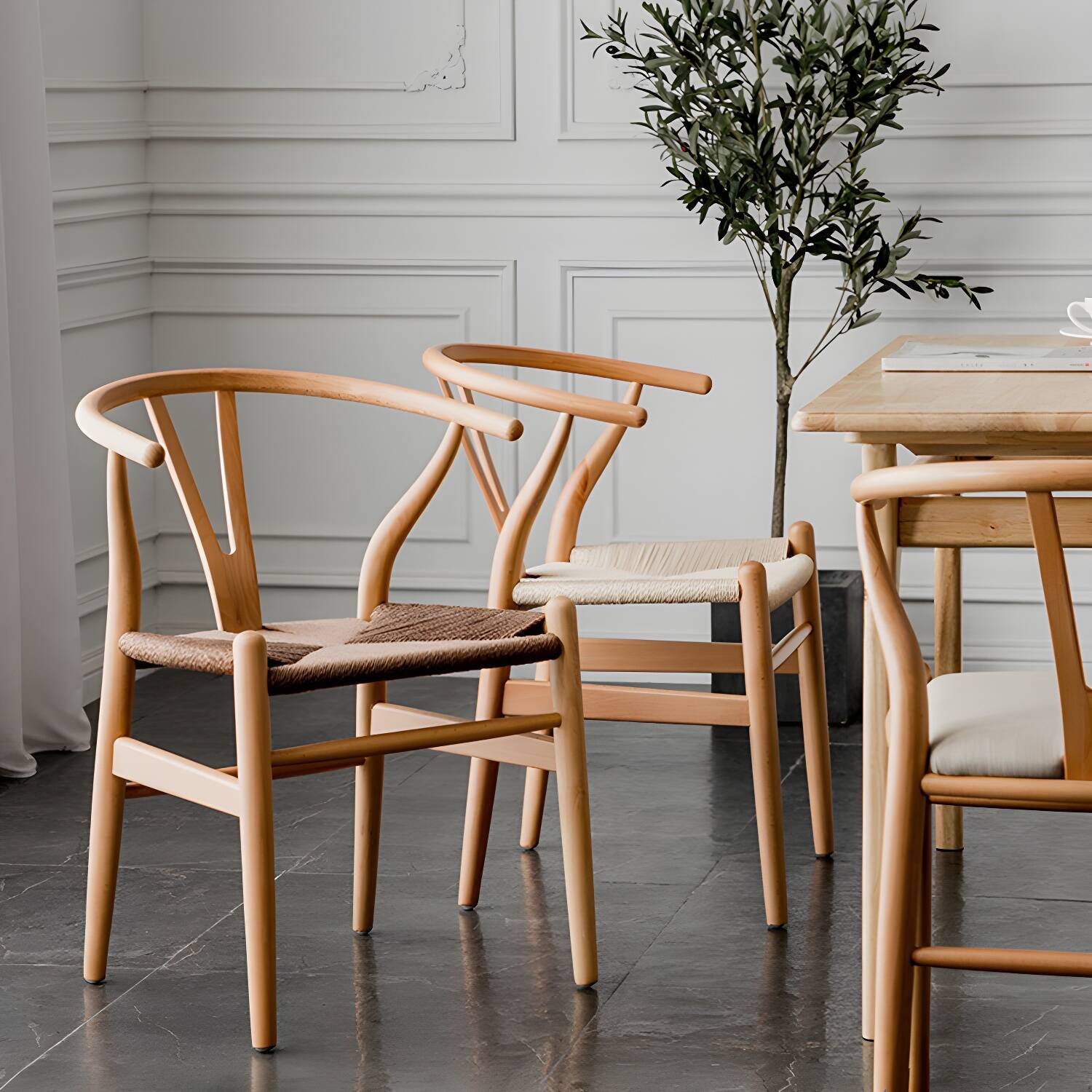 Scandinavian Style Wood Dining Chair Dining Room Wishbone Chair with Arm