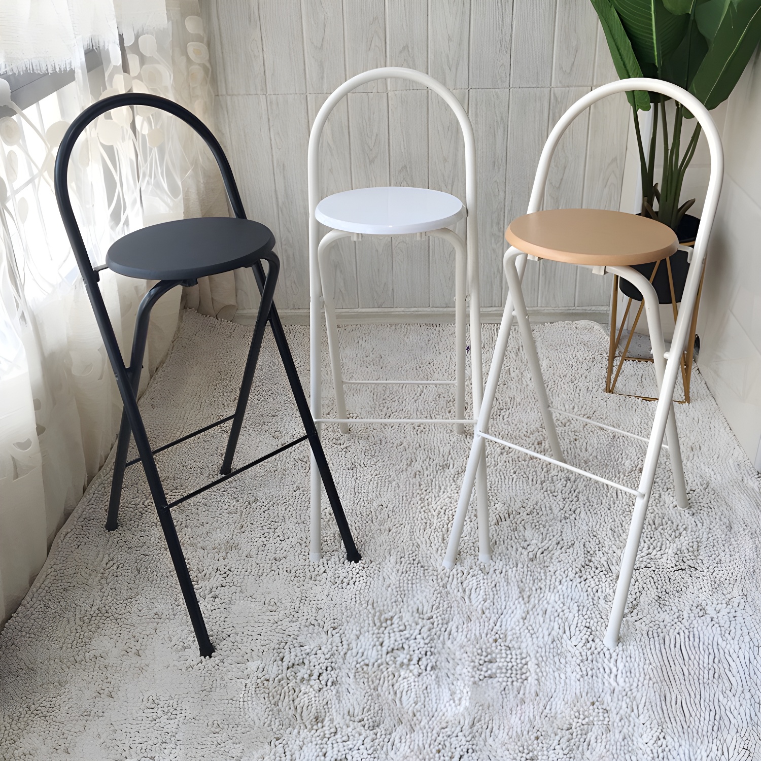 Modern Backrest Folding Counter Stool Iron Cashier Bar Stool with Footrest