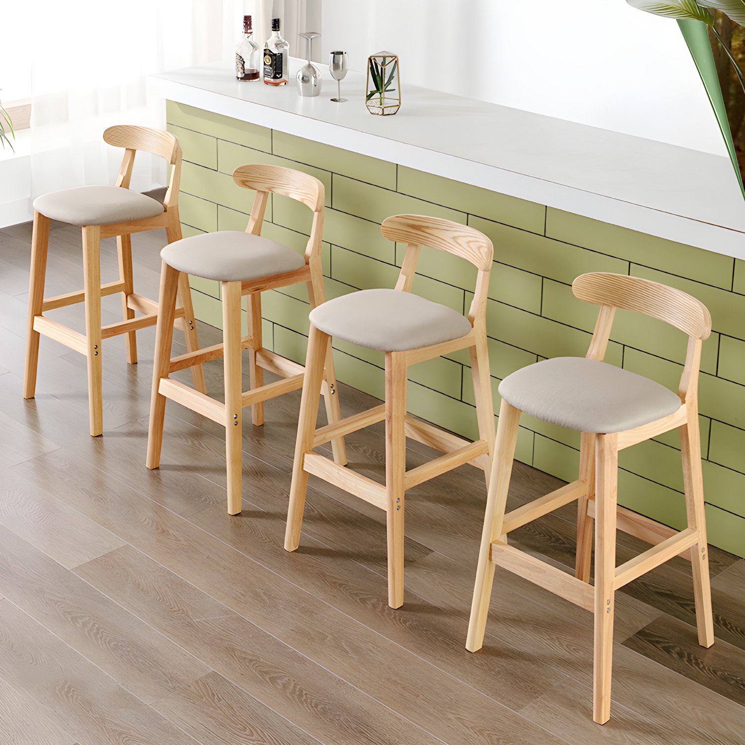 Modern Armless Counter Stool Wood Household Bar Stool with Pedal and Cushion