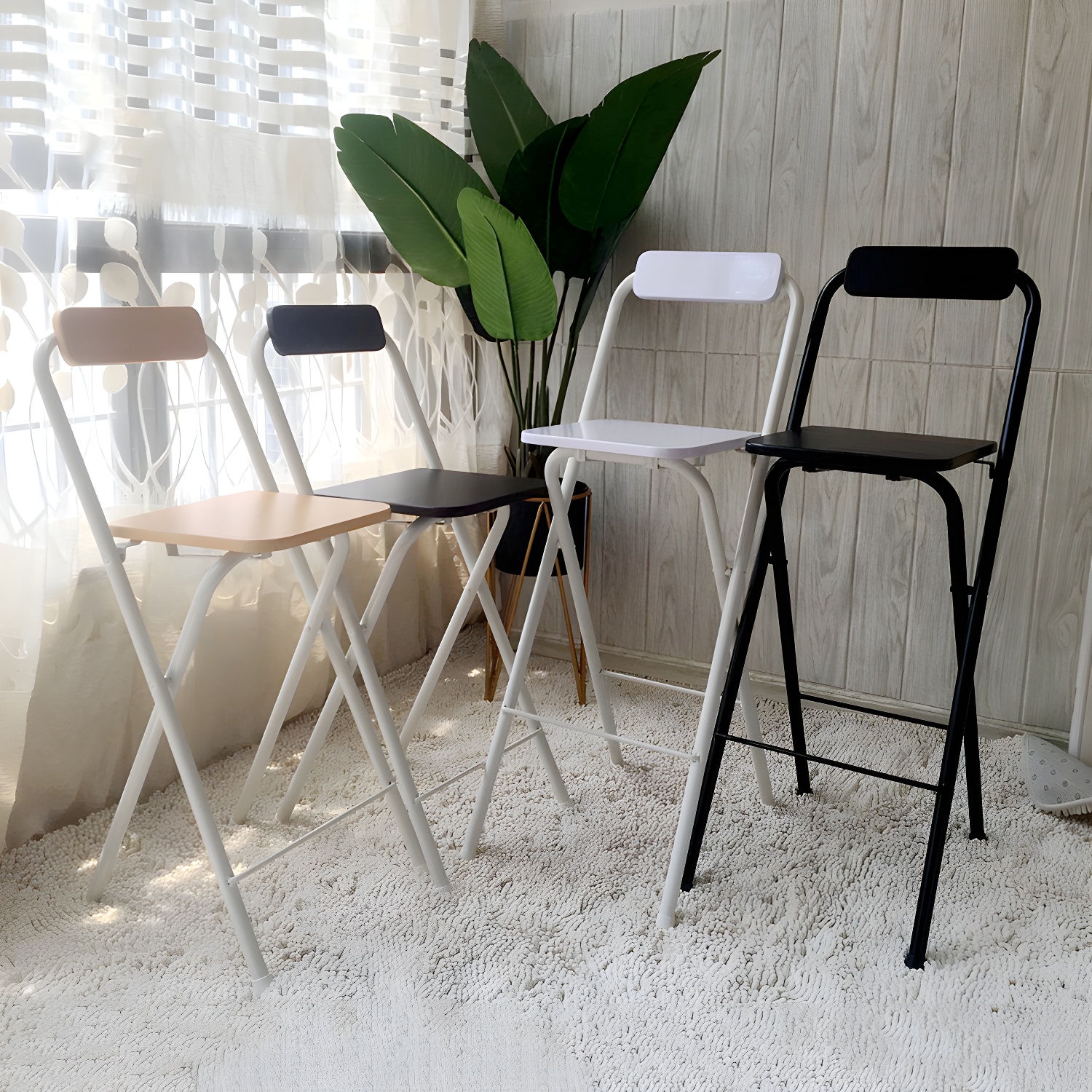 Modern Armless Foldable Counter Stool Steel Household Bar Stool with Cushion