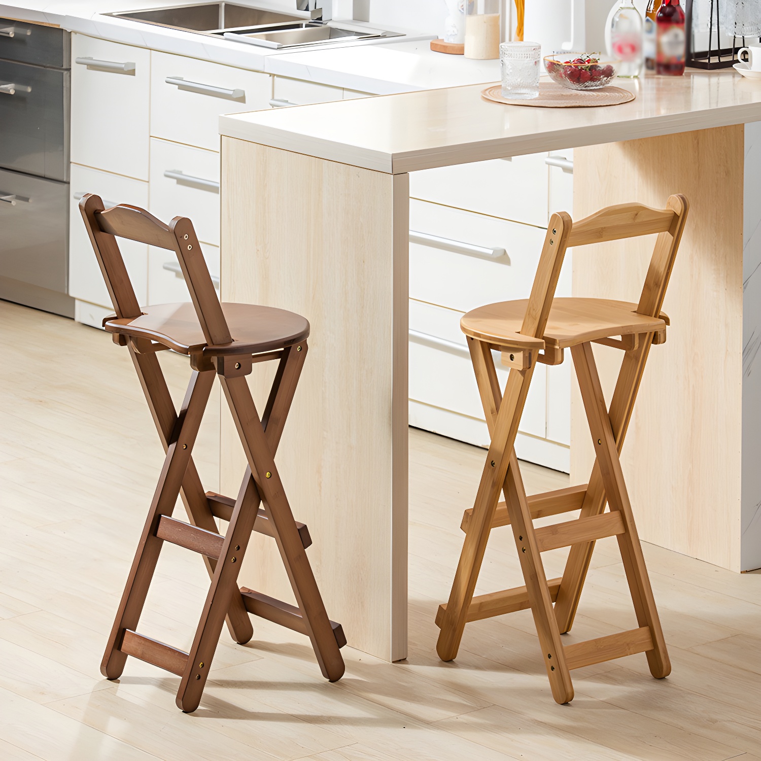 Nordic Style Armless Wood Barstools Folding Counter Stools 1 Piece