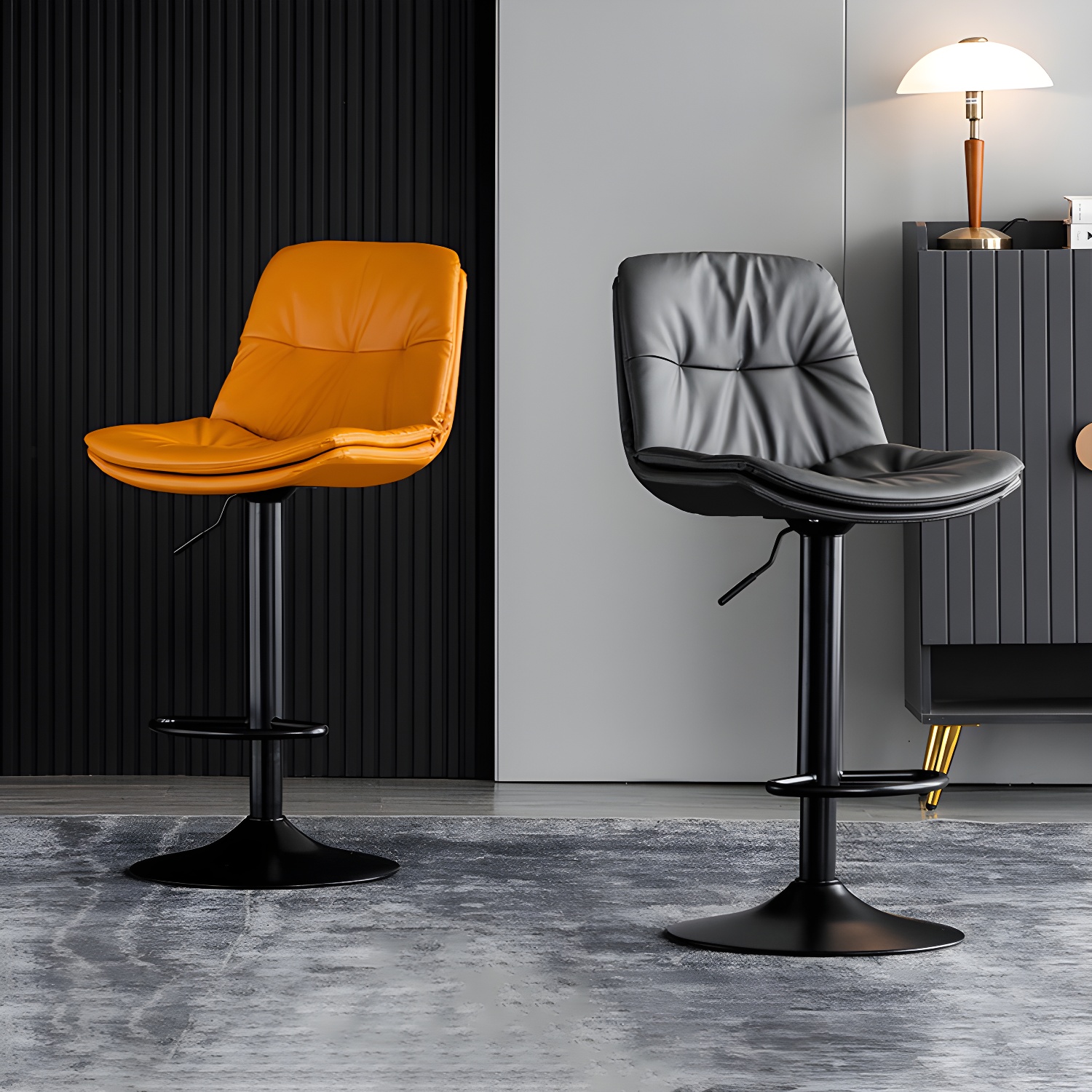 Adjustable Height Metal Leather Counter Stools Swivel Scandinavian Bar Stools