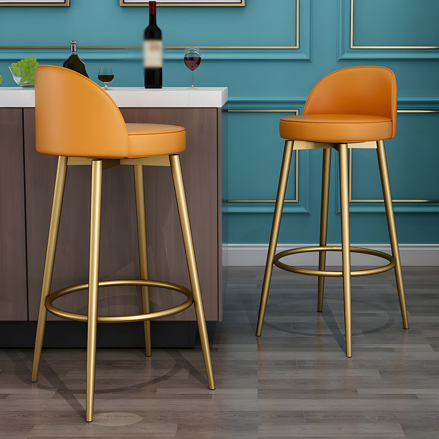 Nordic Iron Swivel Barstool Low Back Indoor Tall Stool with Upholstered