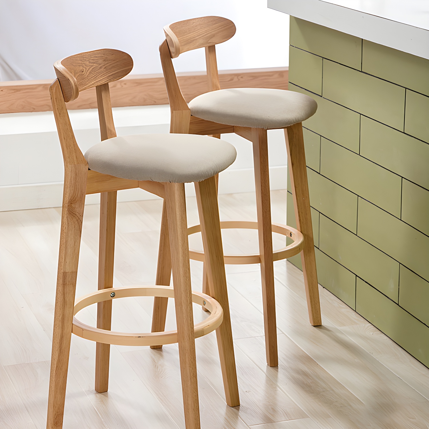 Modern Armless Backrest Counter Stool Wood Dining Room Bar Stool with Cushion and Pedal
