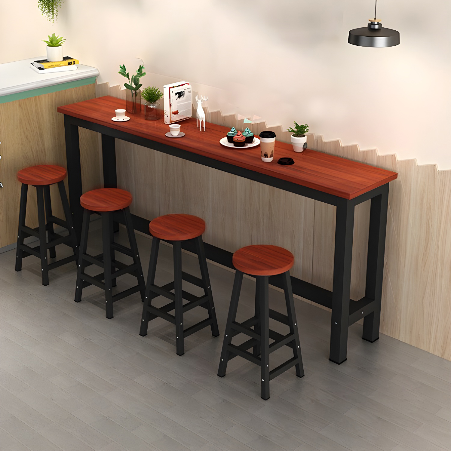 Indoor Wood Trestle Hall/Pub Table Rectangle Footrest Counter Height Dining Table