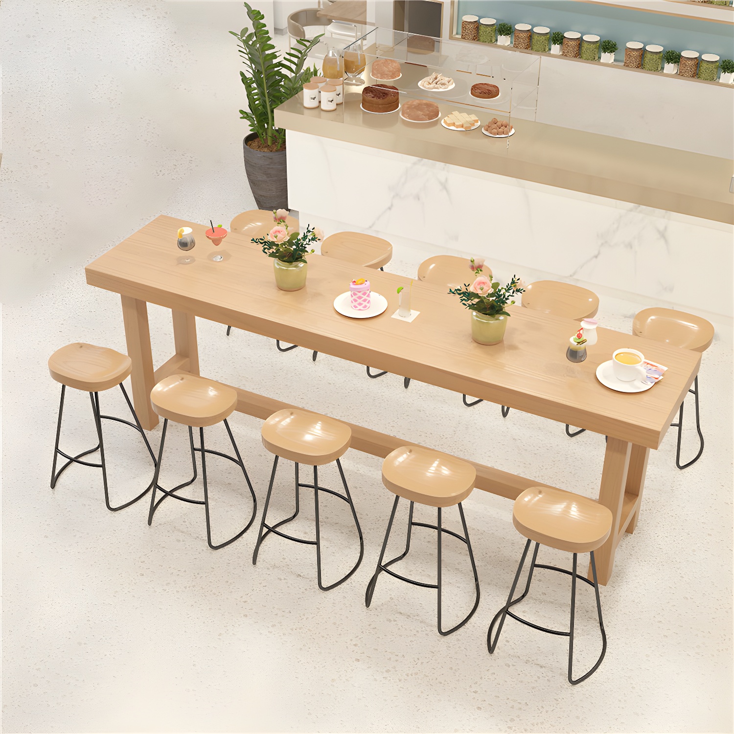 Natural Solid Wood Pub/Bar Table Modern Rectangle Footrest Counter-height Pub Table