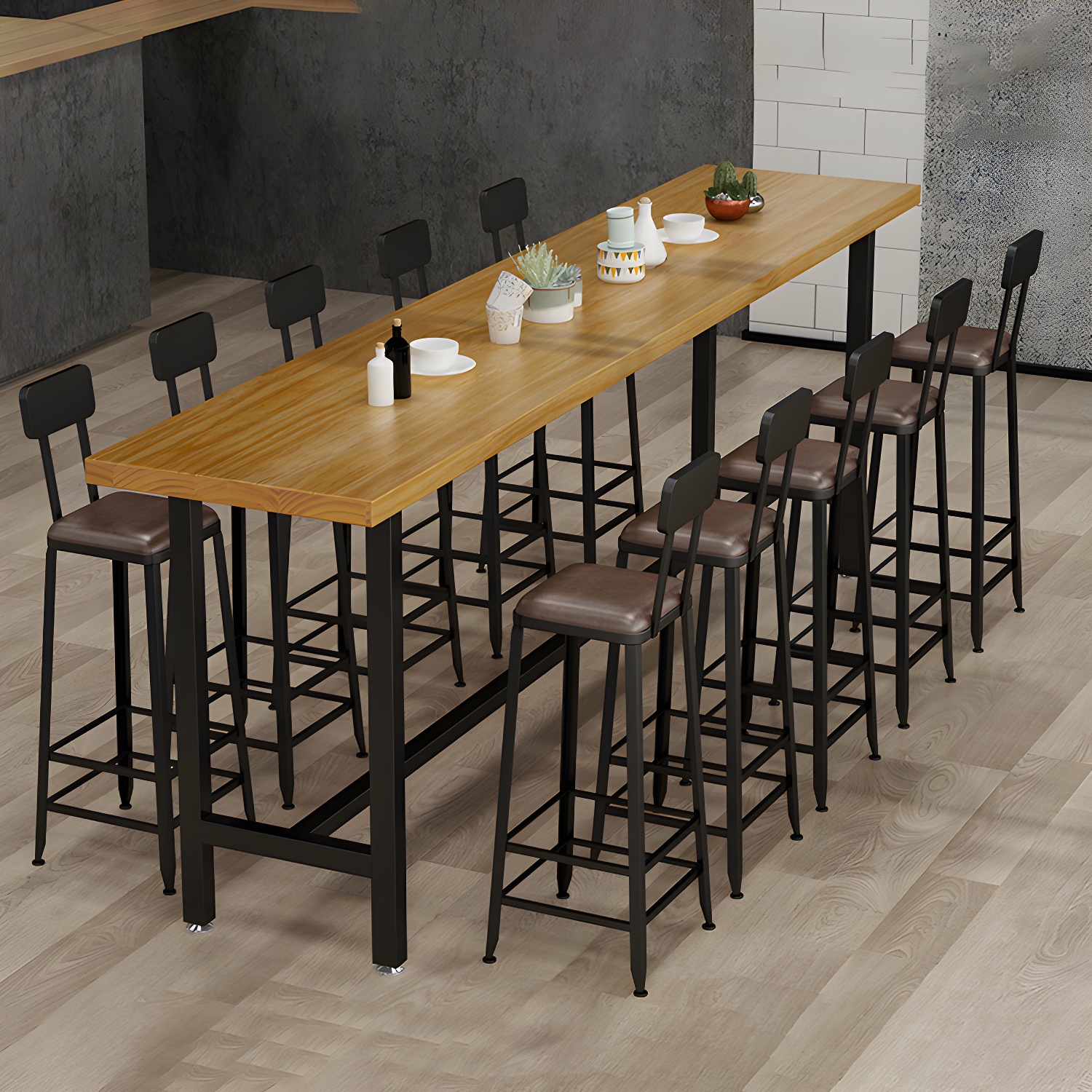 Cafe Modern Solid Wood Bistro Table Rectangle Footrest Trestle Pub Bar Table