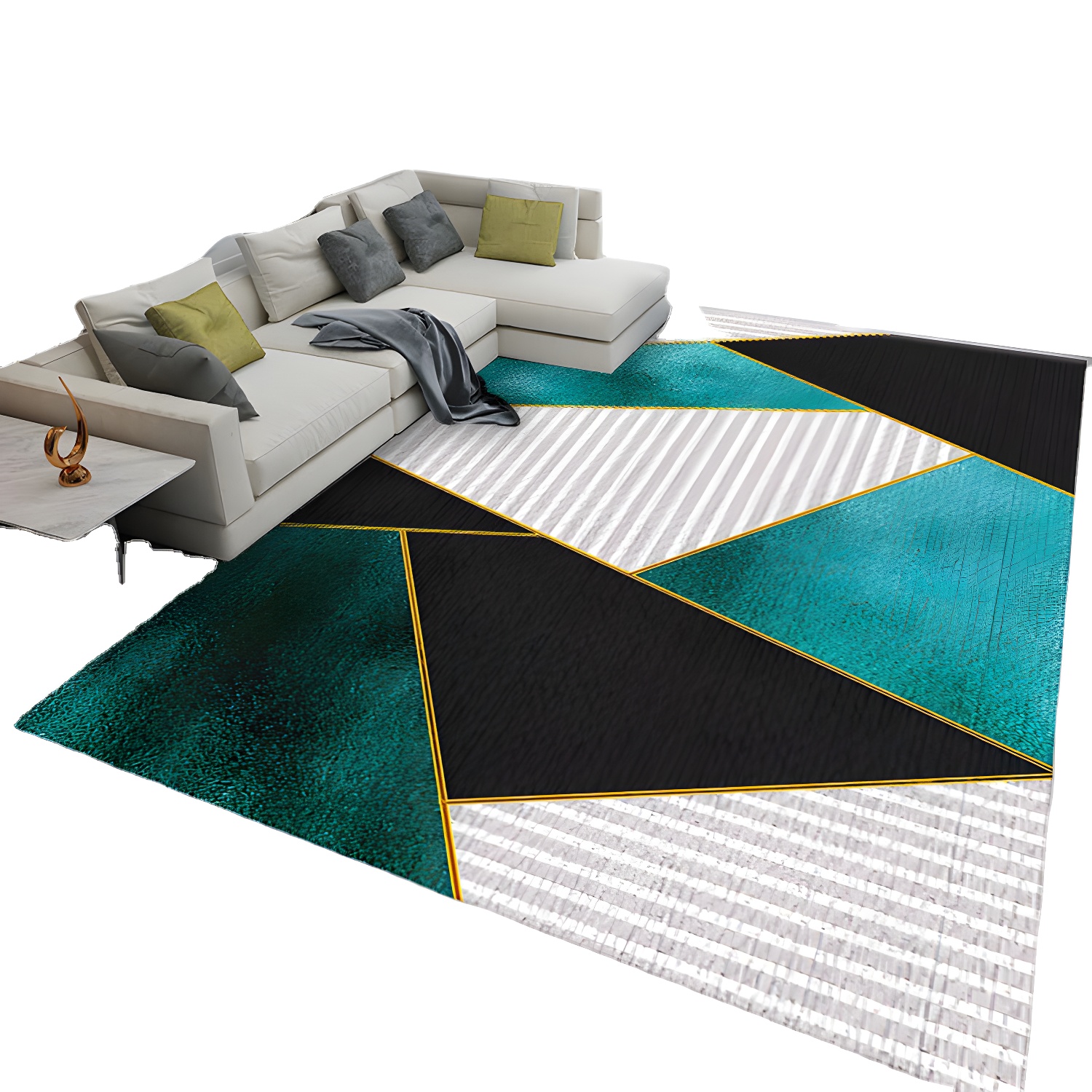 Navy Modern Rug Polyester Geometric Pattern Rug Washable Rug for Living Room
