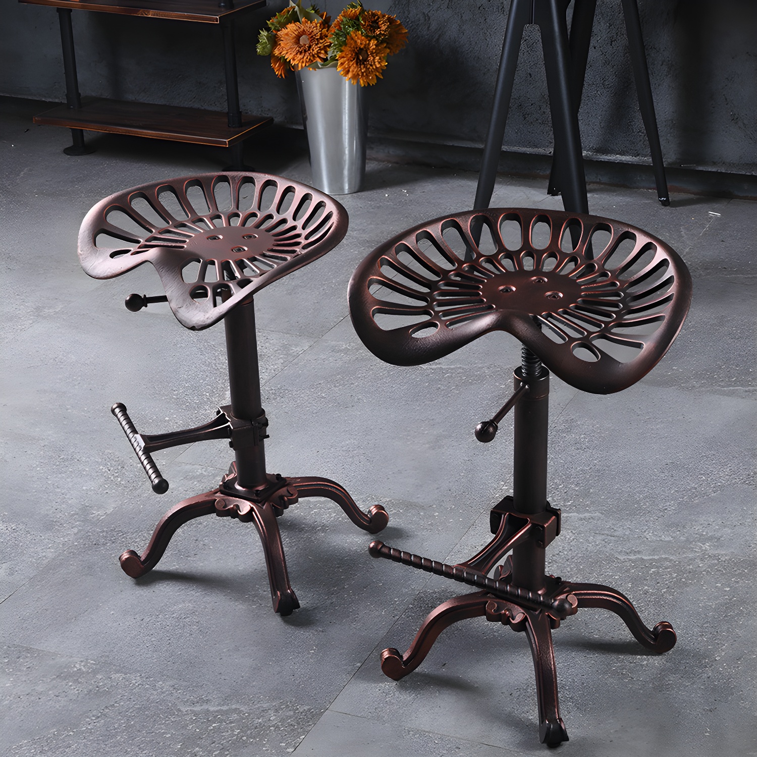 Single Modern Style Bar-stool with Swivel Adjustable Height Iron Footrest for Kitchen Bar