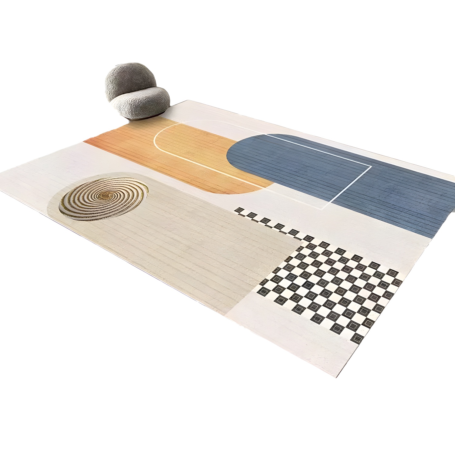 Grey Colour Block Rug Polyester Nordic Rug Washable Rug for Drawing Room
