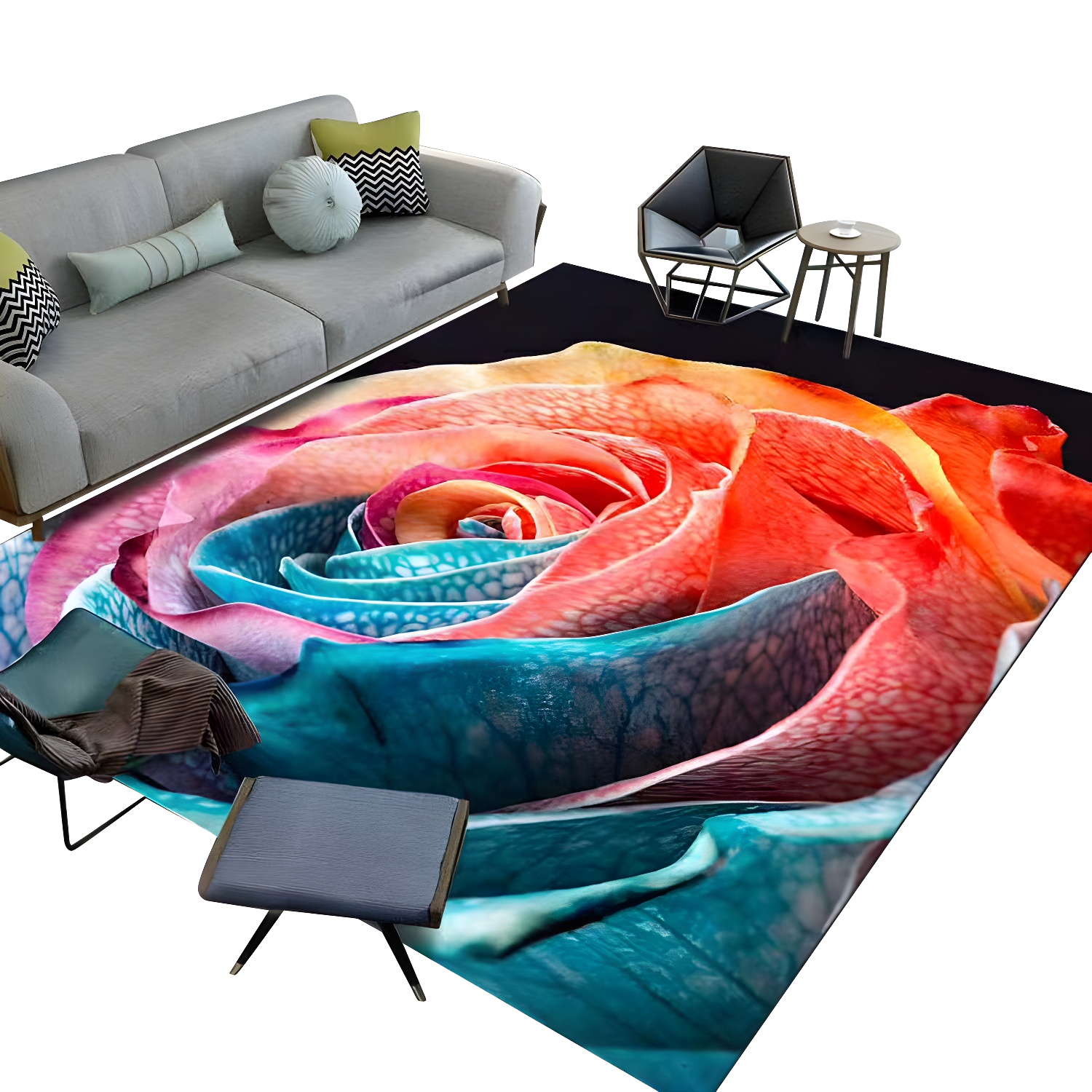 Pink Rose Rug Polyester Modern Area Rug Washable Rug for Living Room