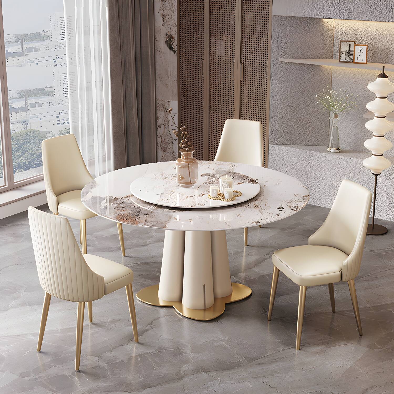 Glam 1/3/4/5/7 Pieces Dining Sets Round Dining Room Table Set