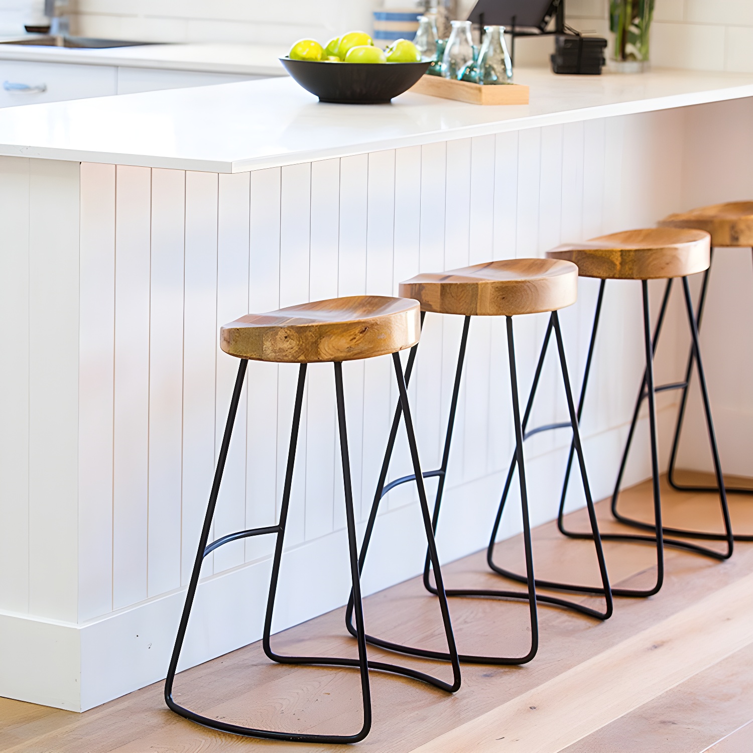 Contemporary Solid Wood Matte Finish Barstool Footrest Backless Stool