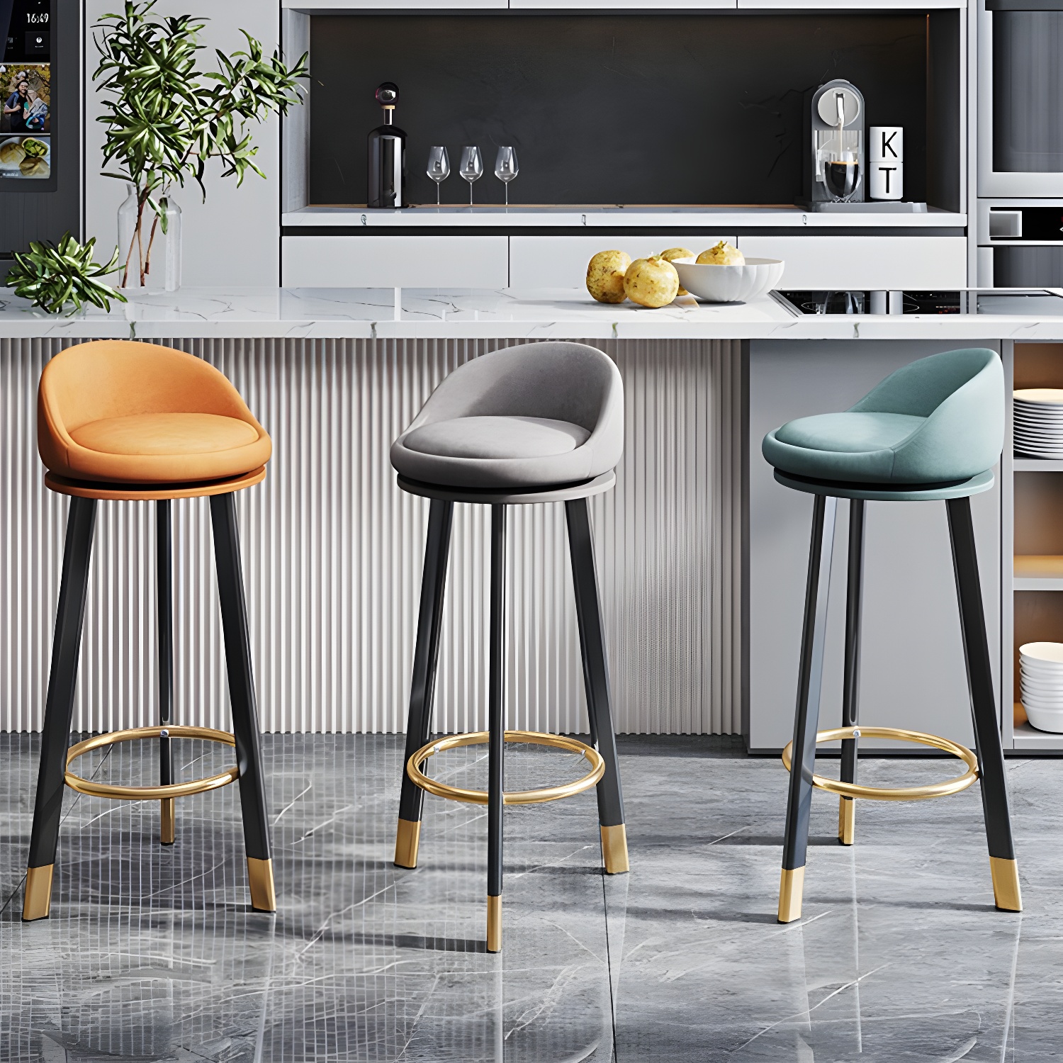 Scandinavian Swivel Upholstered Counter Height Stool Matte Finish Restaurant Barstool
