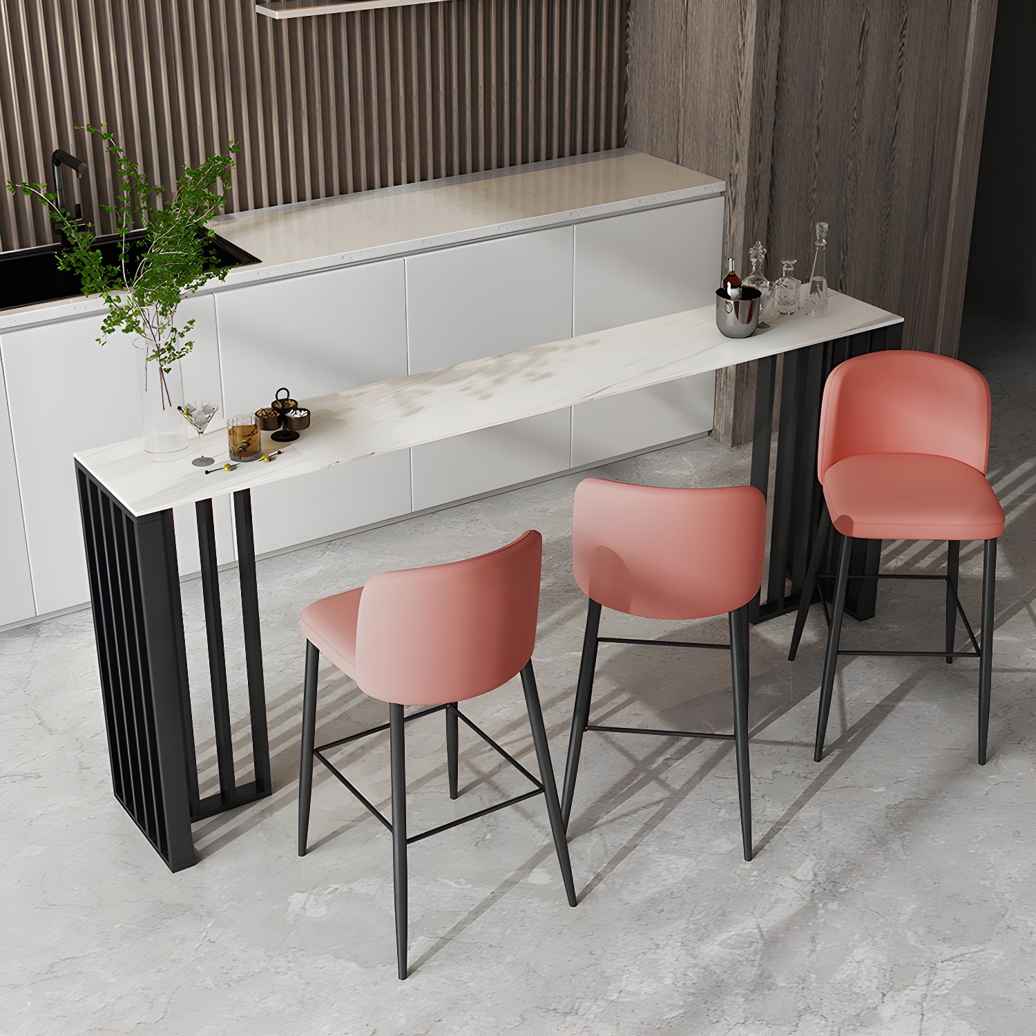 Industrial Style Bar Table 42-inch Height Stone Top and Metal Base Bistro Table