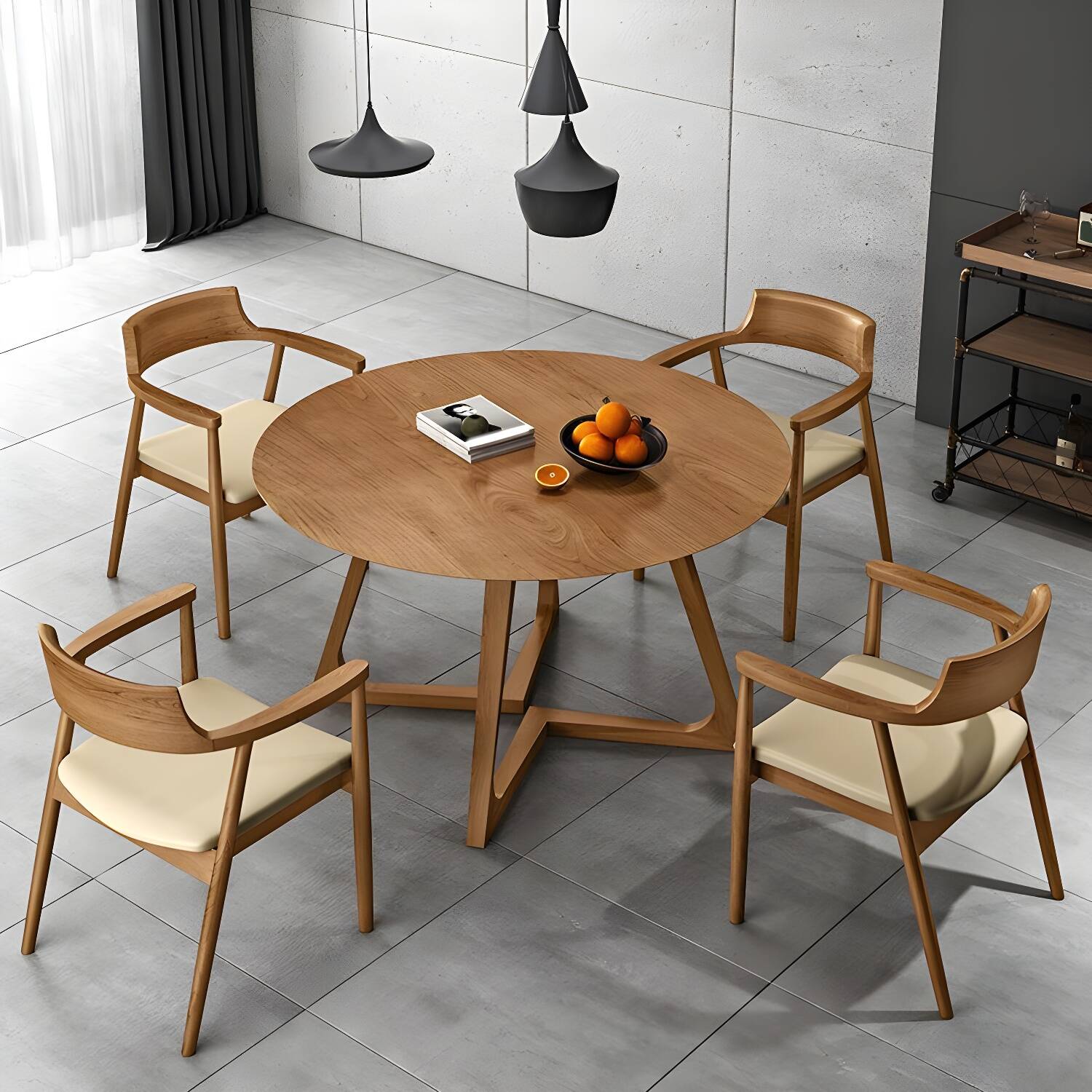 Modern Style Round Solid Wood Dining Set 1/2/4/5 Pieces Dining Set for Dining Areas