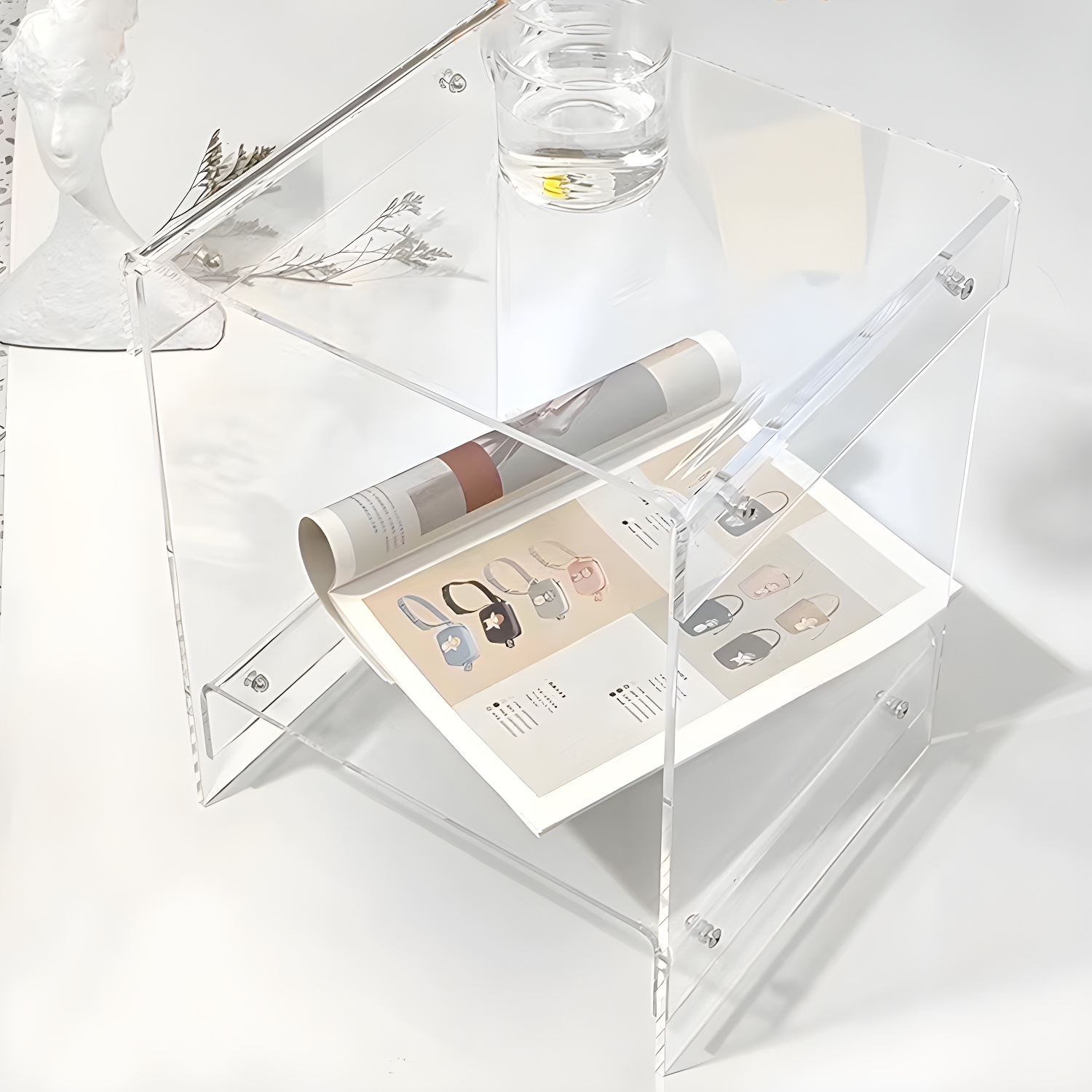 Contemporary Bedside Cabinet Acrylic Lower Shelf Bed Nightstand