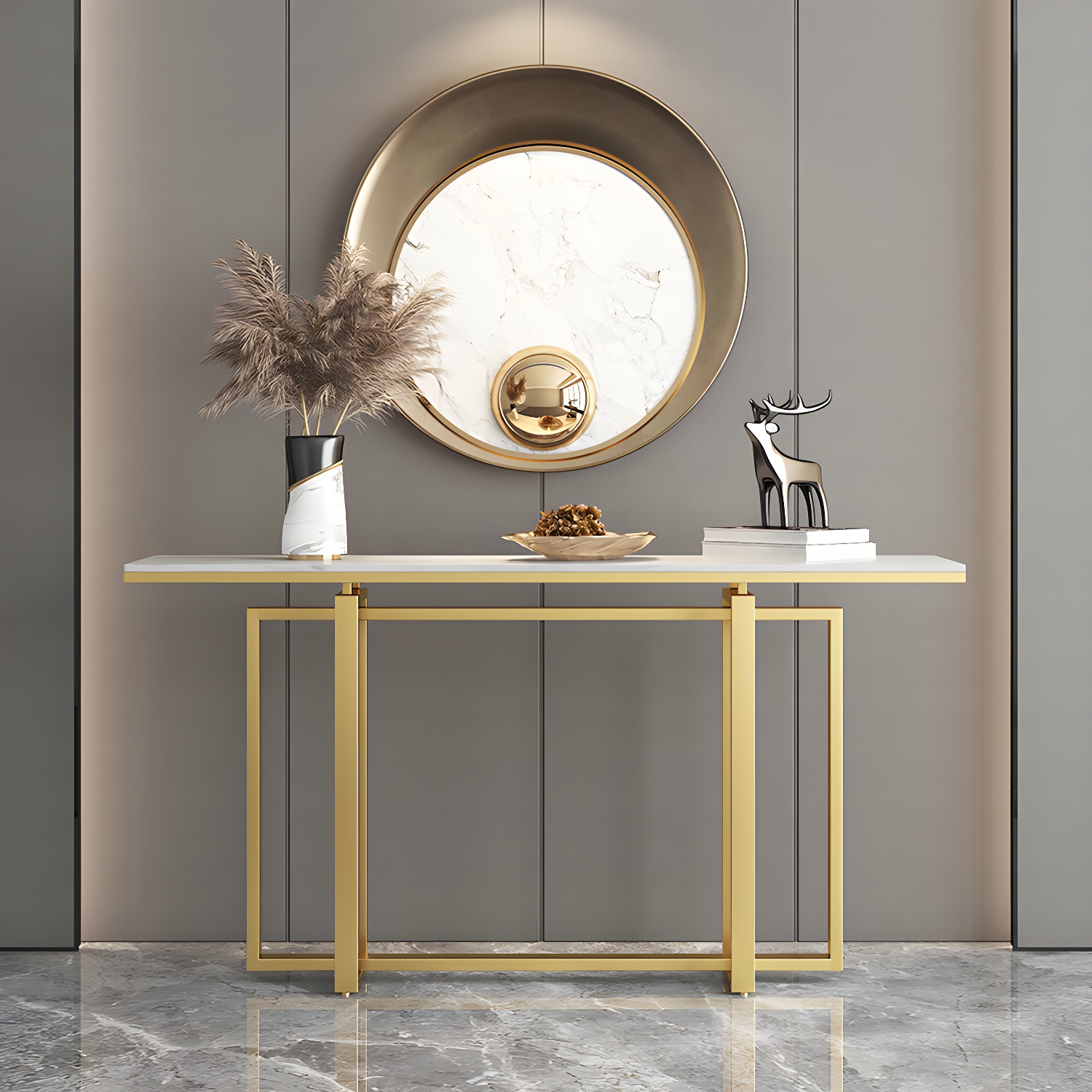 Glam Marble/metal Rectangle Frame Scratch Resistant Console Table for Hall