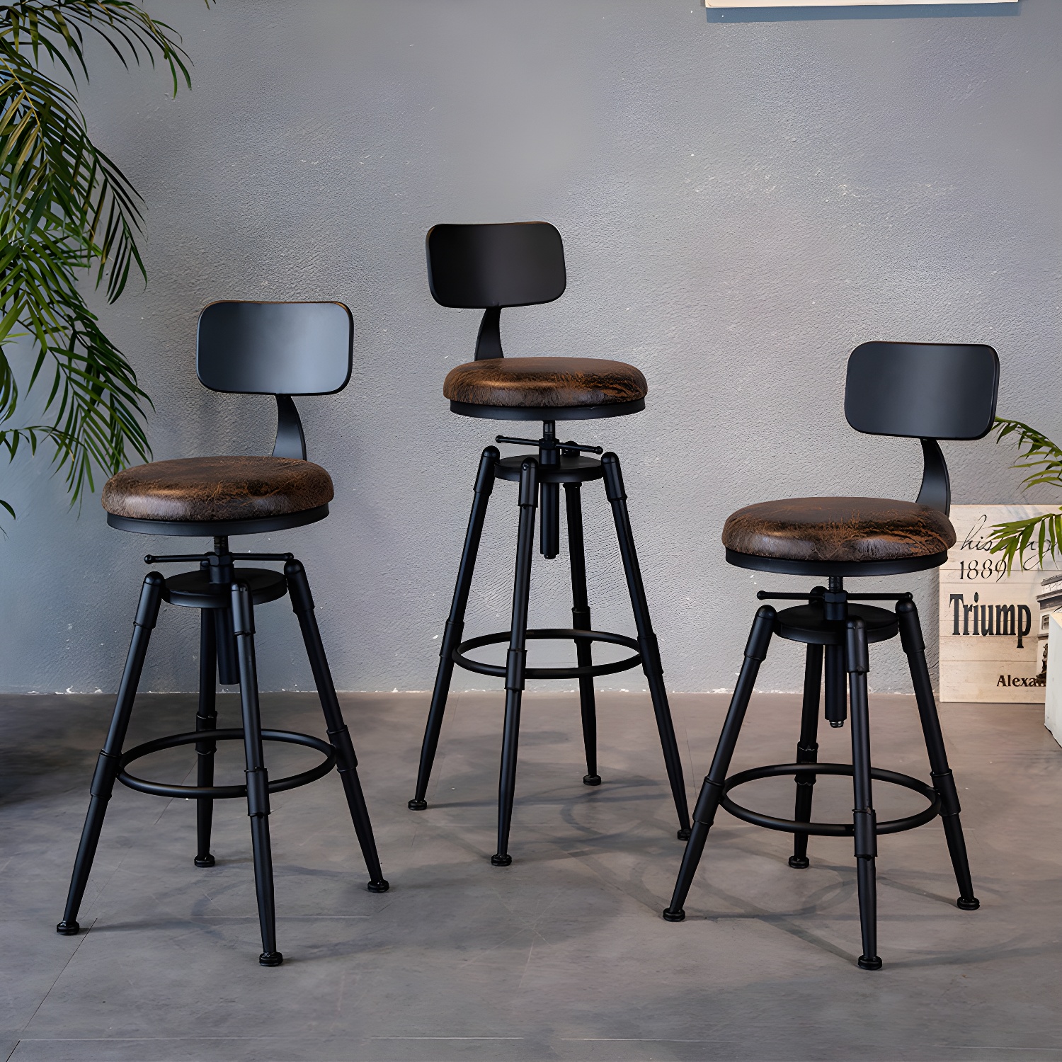 Industrial Swivel Adjustable Height Stool Home Iron Bar Stool