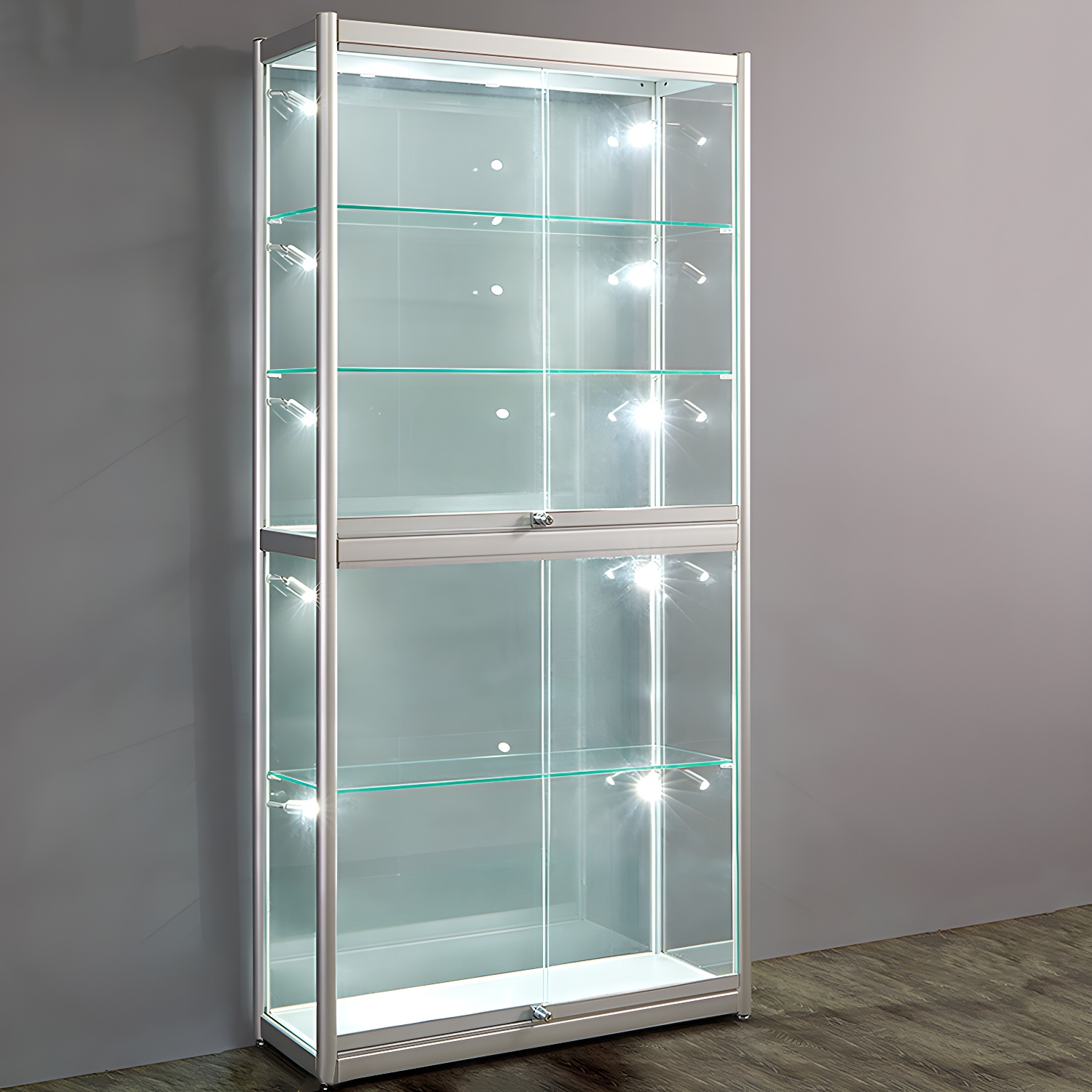 Modern Metal Curio Cabinet Locking Display Stand with Sliding Glass Doors