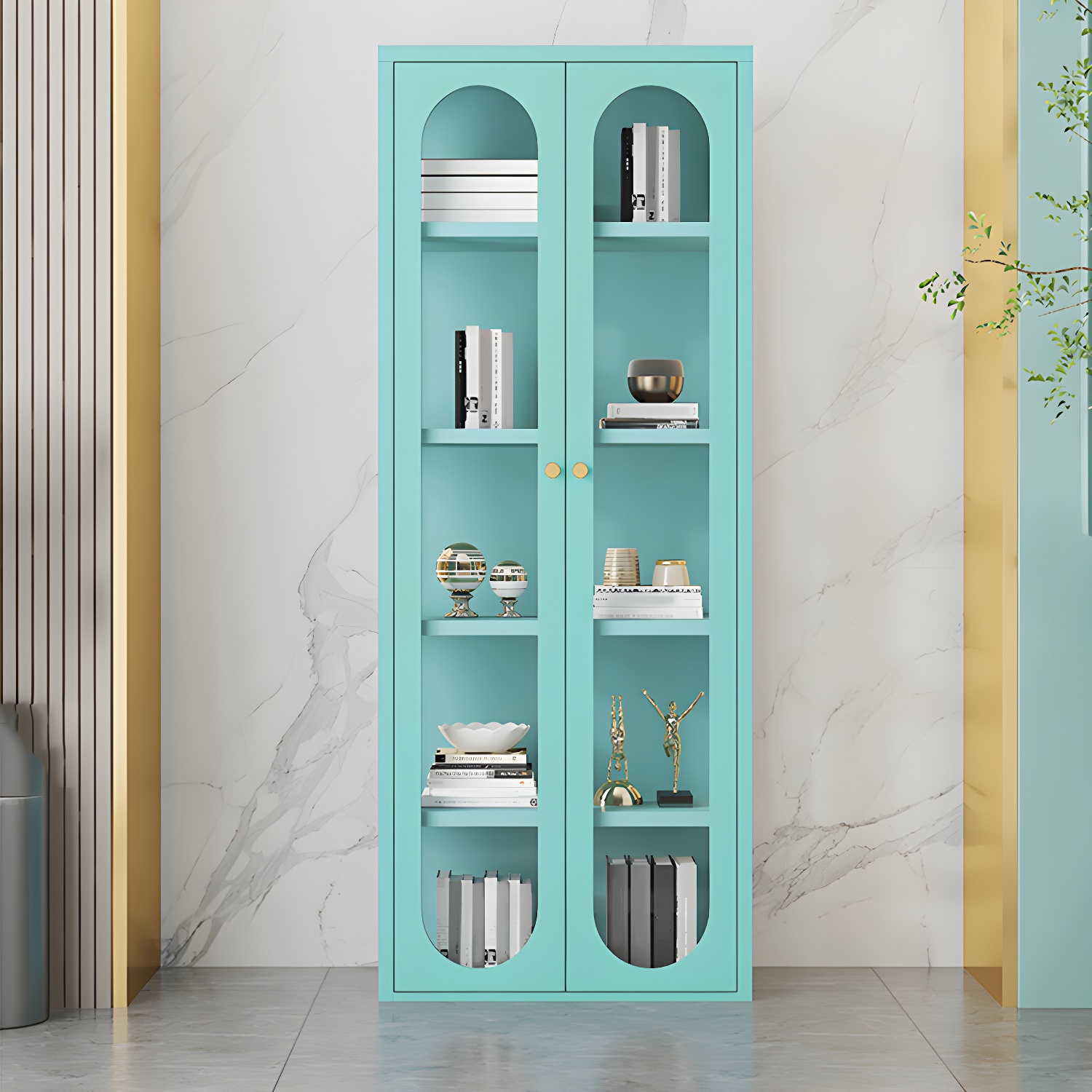 Stainless Steel Display Stand Modern Display Cabinet with Glass Doors