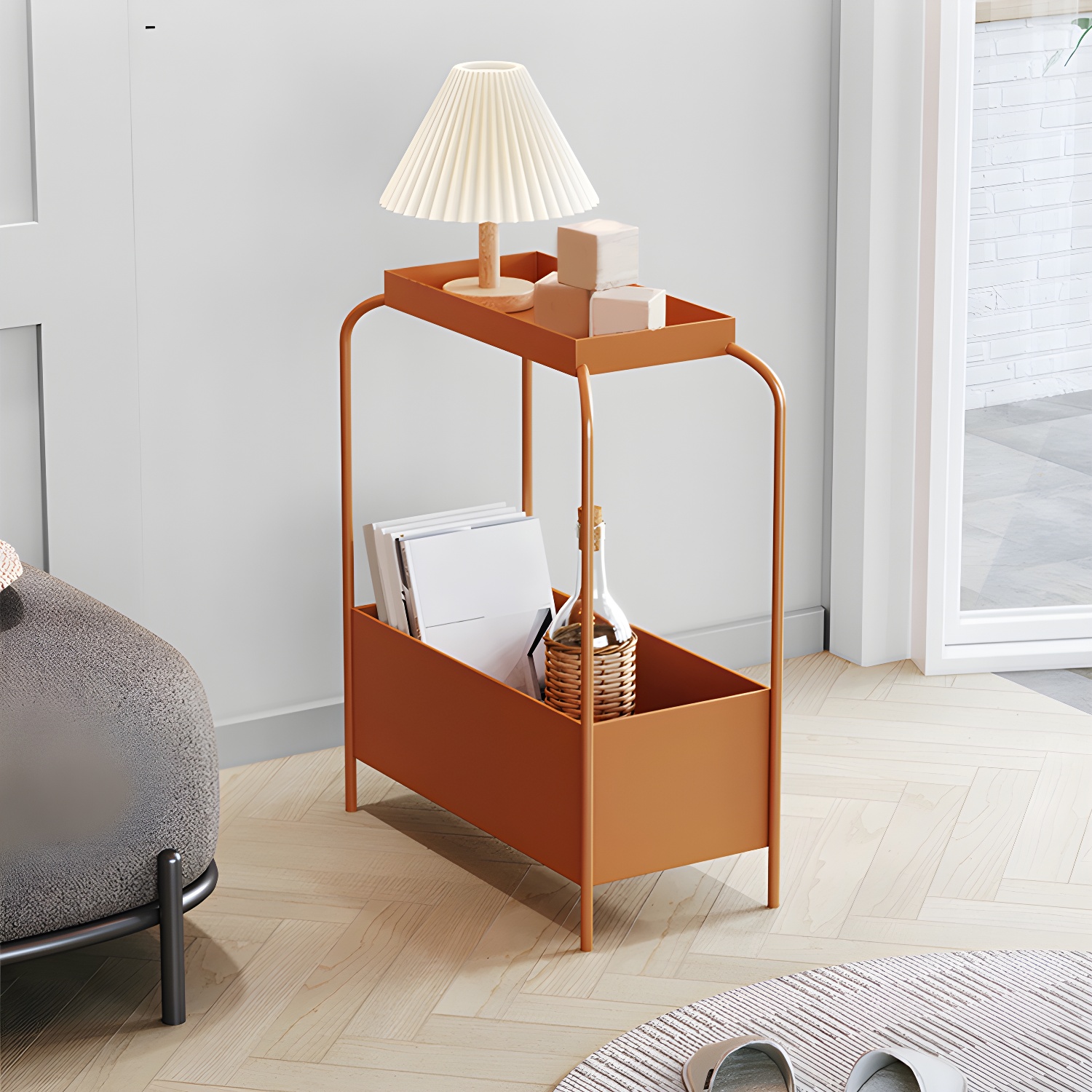 Mid-Century Rectangular Side Table 25.6" Tall 4 Legs End Table