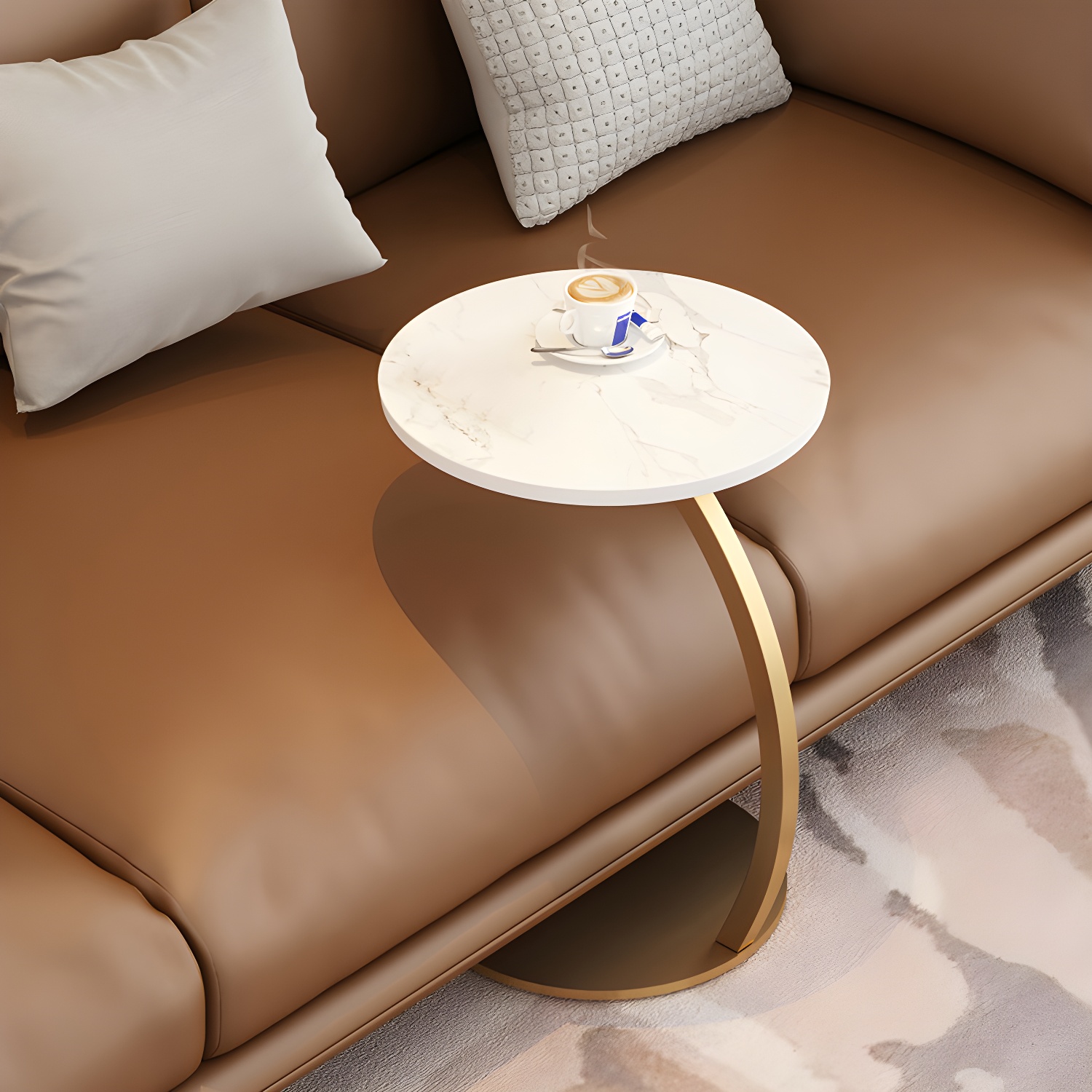 Dia 15.75" Stone Side Table Modern C End Table for Living Room