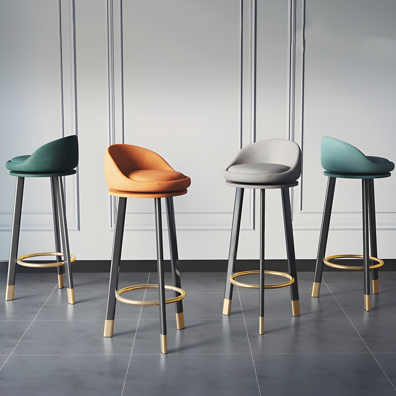 Glam Metal Barstool Fabric Counter Stool in Matte Finish for Home