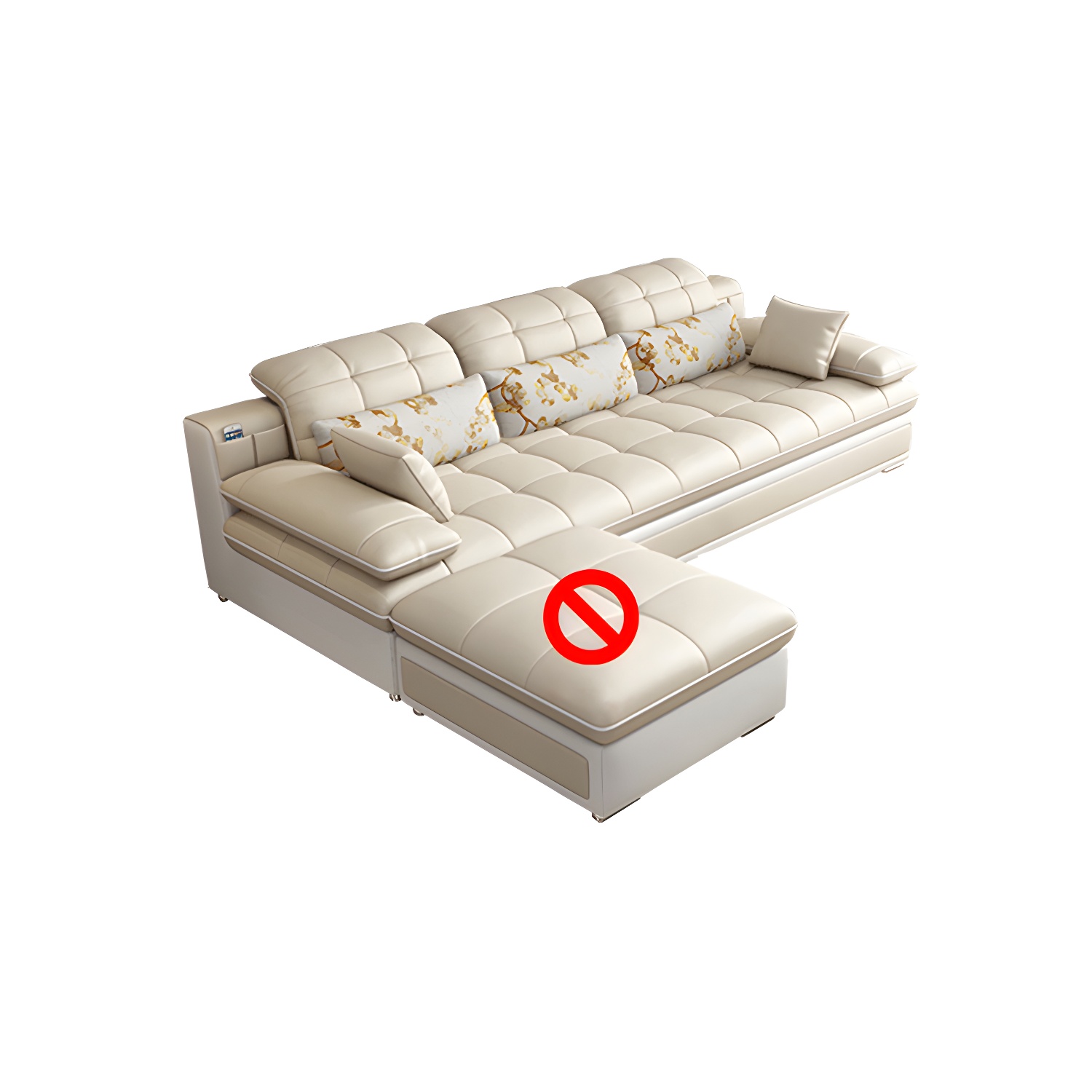 Contemporary Faux Leather Sofa Chaise Biscuit Back Pillow Top