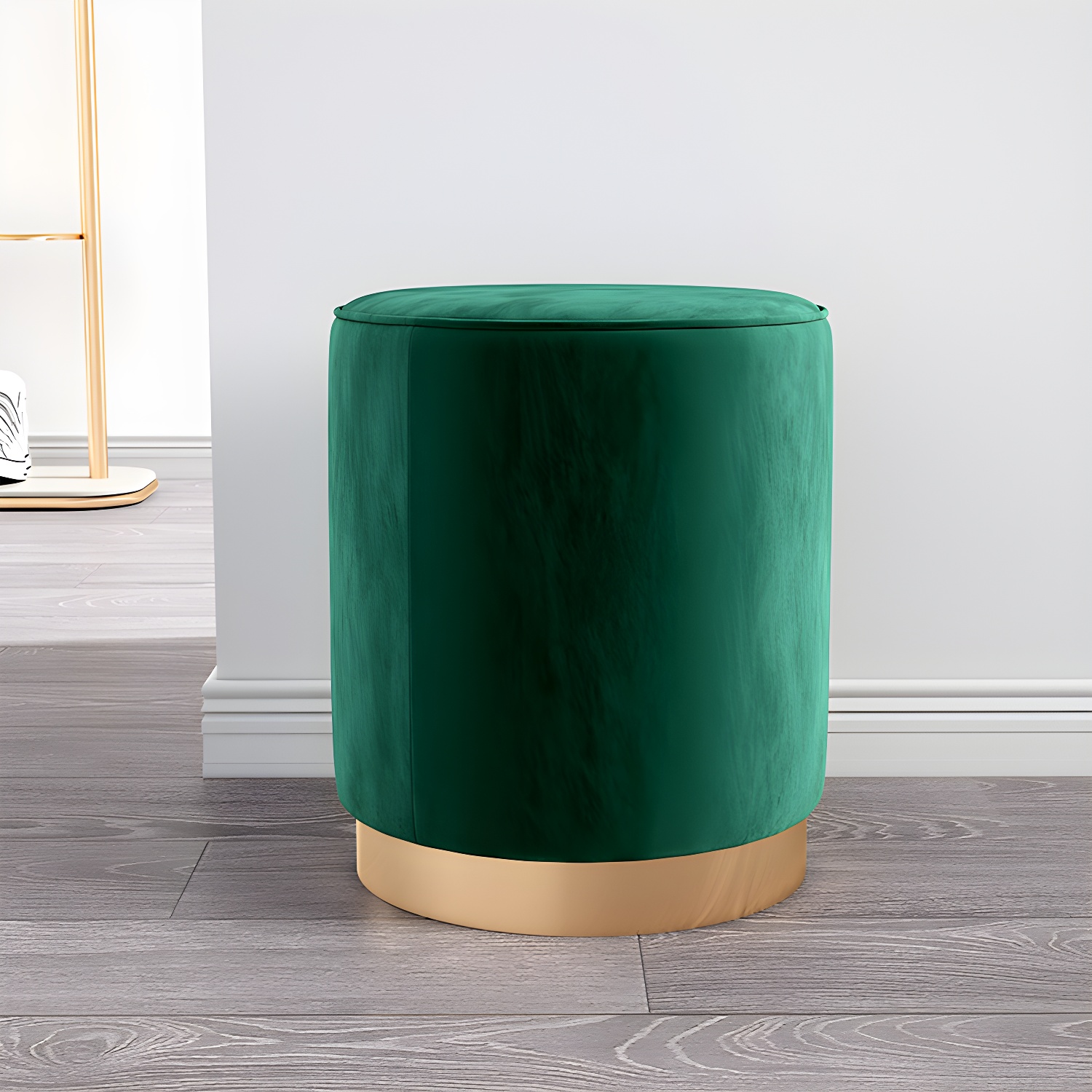 Glam Velvet Pouf Chair Plain Cylinder Shape Metal Frame Water Resistant Ottoman Footrest