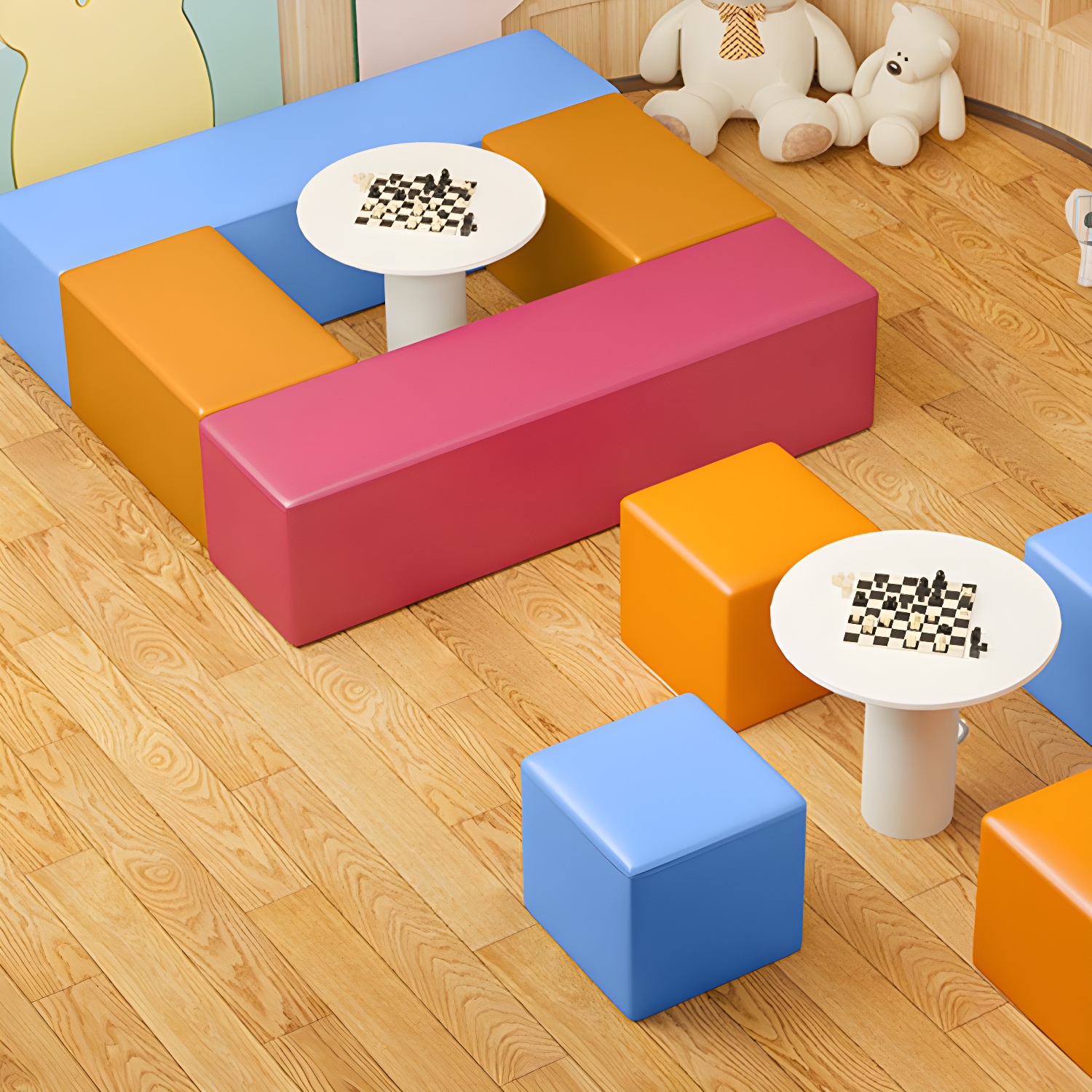 Contemporary Pouf Ottoman Faux Leather Upholstered Solid Colour Square Ottoman