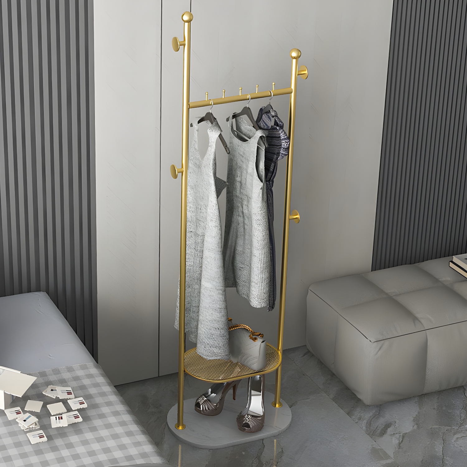 Contemporary Hall Stand Metal Hooks Included No Distressing Free Standing Coat Rack