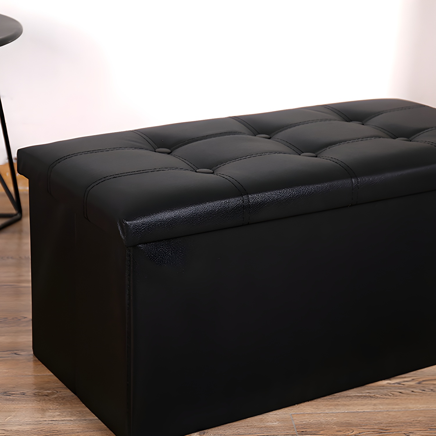 Trendy Faux Leather Ottoman Plain Tufted Rectangle Foot Stool Ottoman with Storage