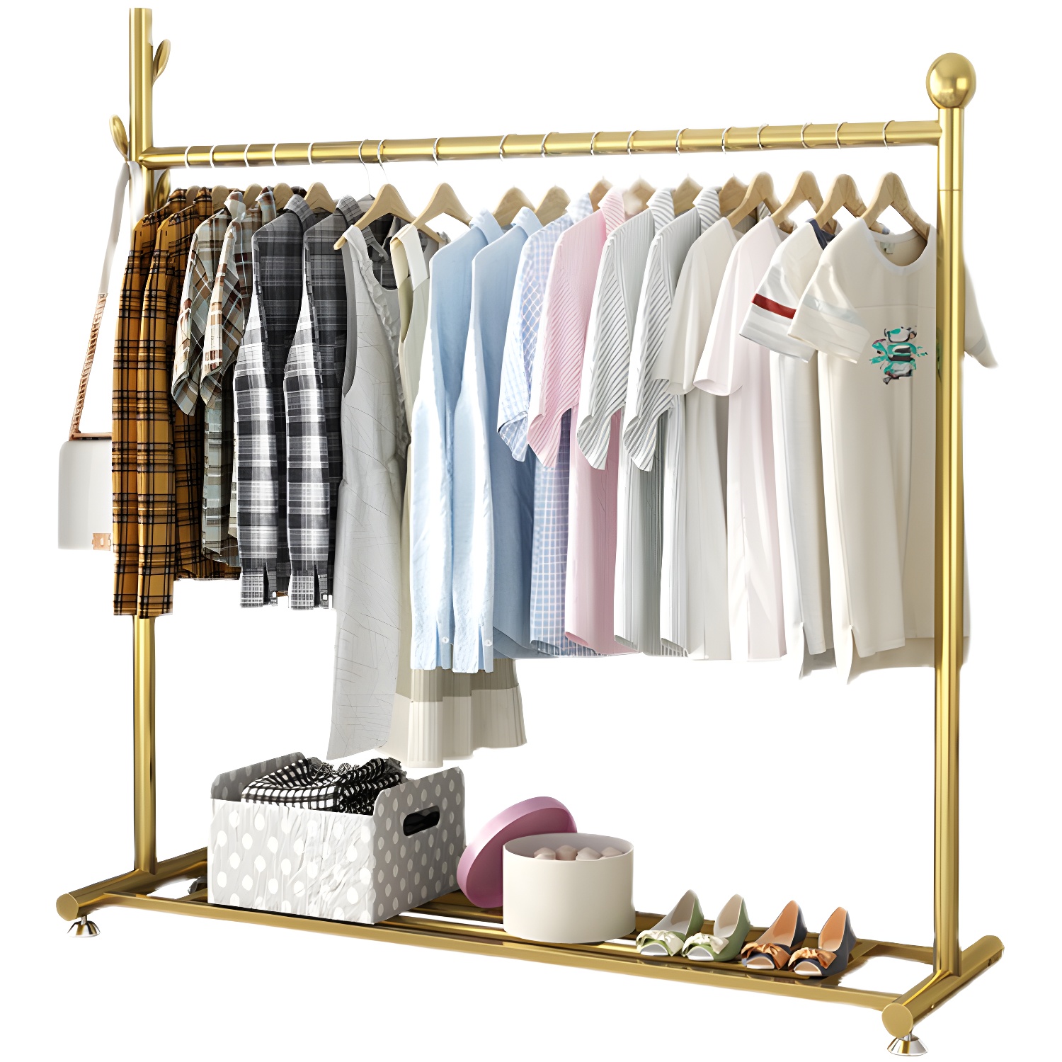 Modern Entryway Kit Metal Hanging Rail Lower Shelf and 2 Hooks Coat Hanger