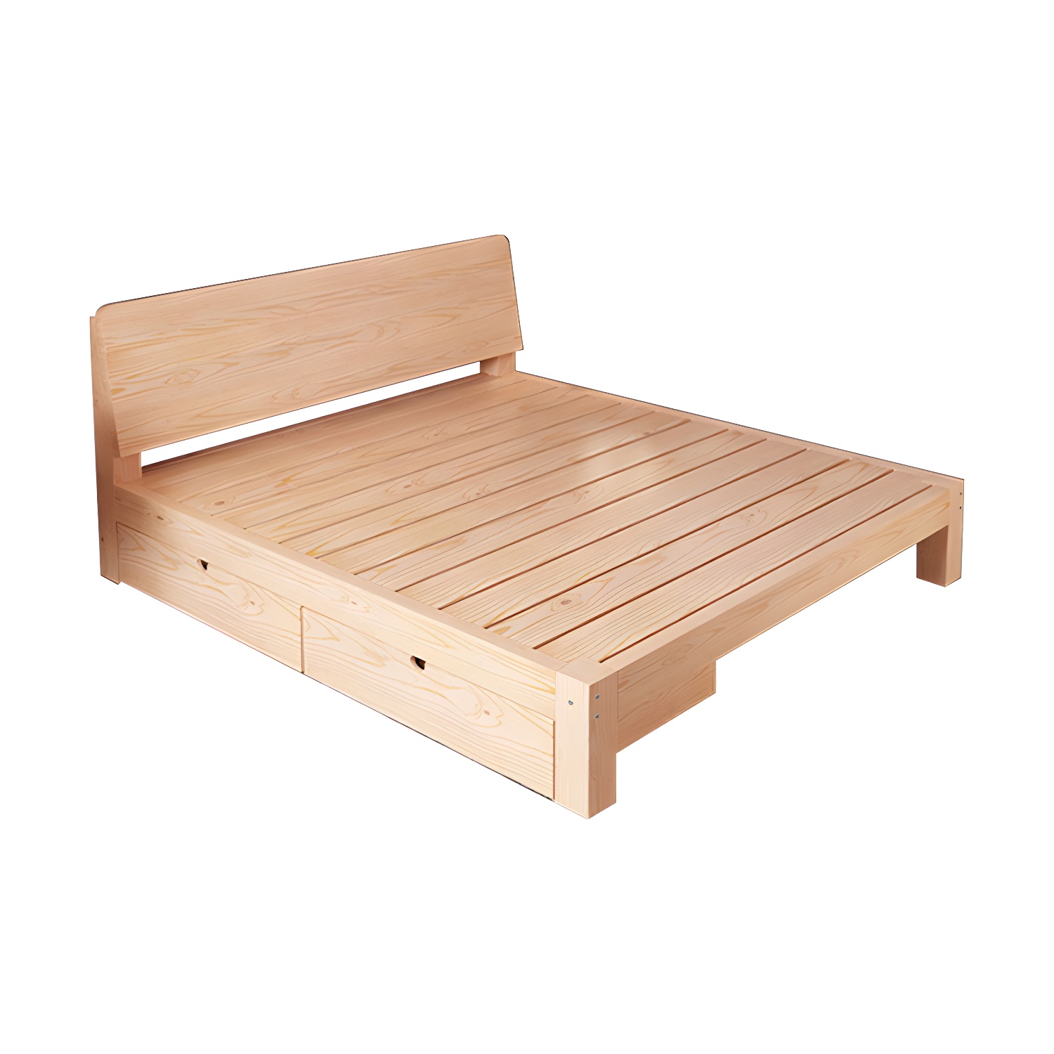 Scandinavian Solid Wood Panel Bed with Rectangular Headboard