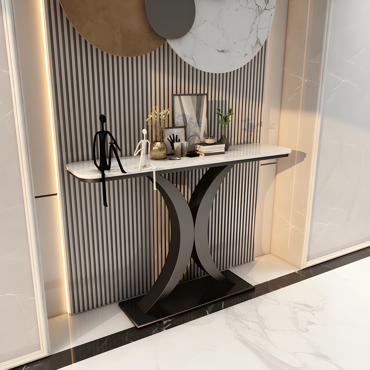 Stone Console Table Scratch Resistan Table Rectangle Accent Table 31.49" High