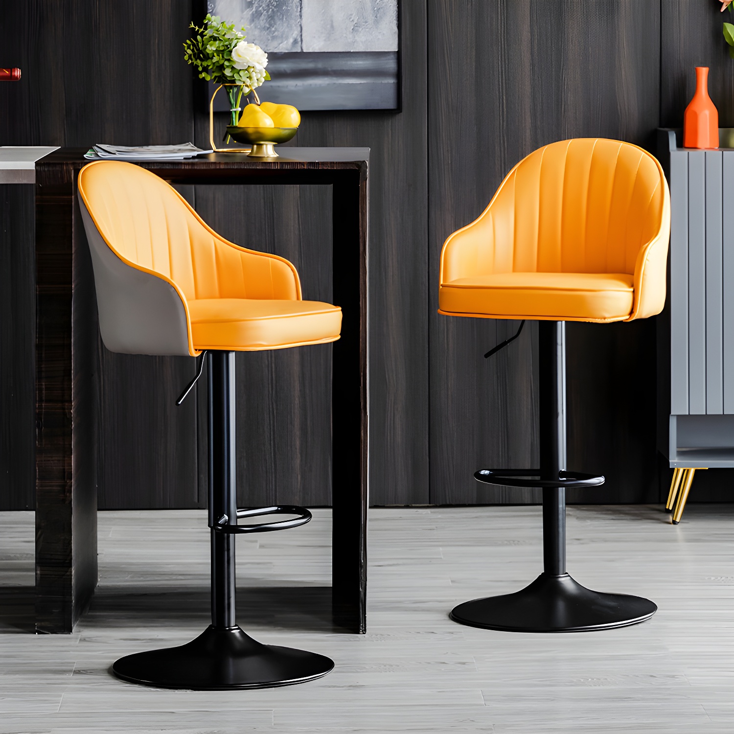 Scandinavian Metal Barstool Adjustable Low Back PU Leather Barstools