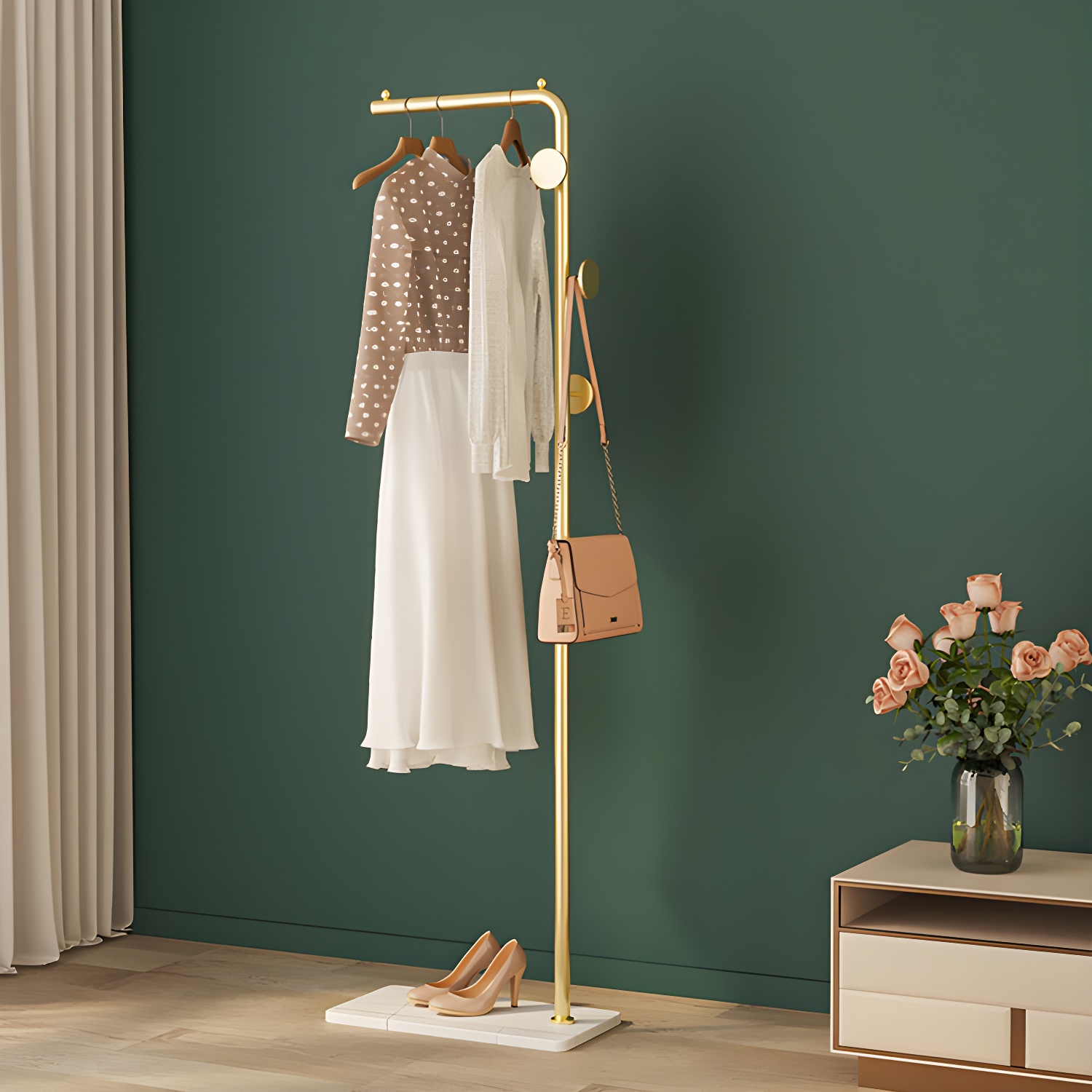 Luxurious Coat Rack Bedroom Metal Clothes Hanger with Coat Hooks