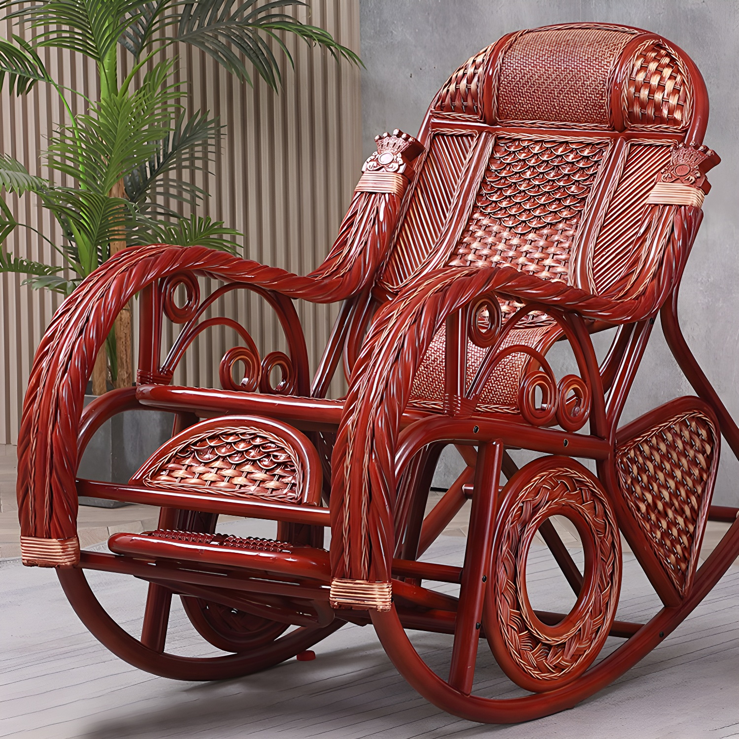 Wicker Traditional Rocking Accent Chair Spindle Rocking Chair for Living Room