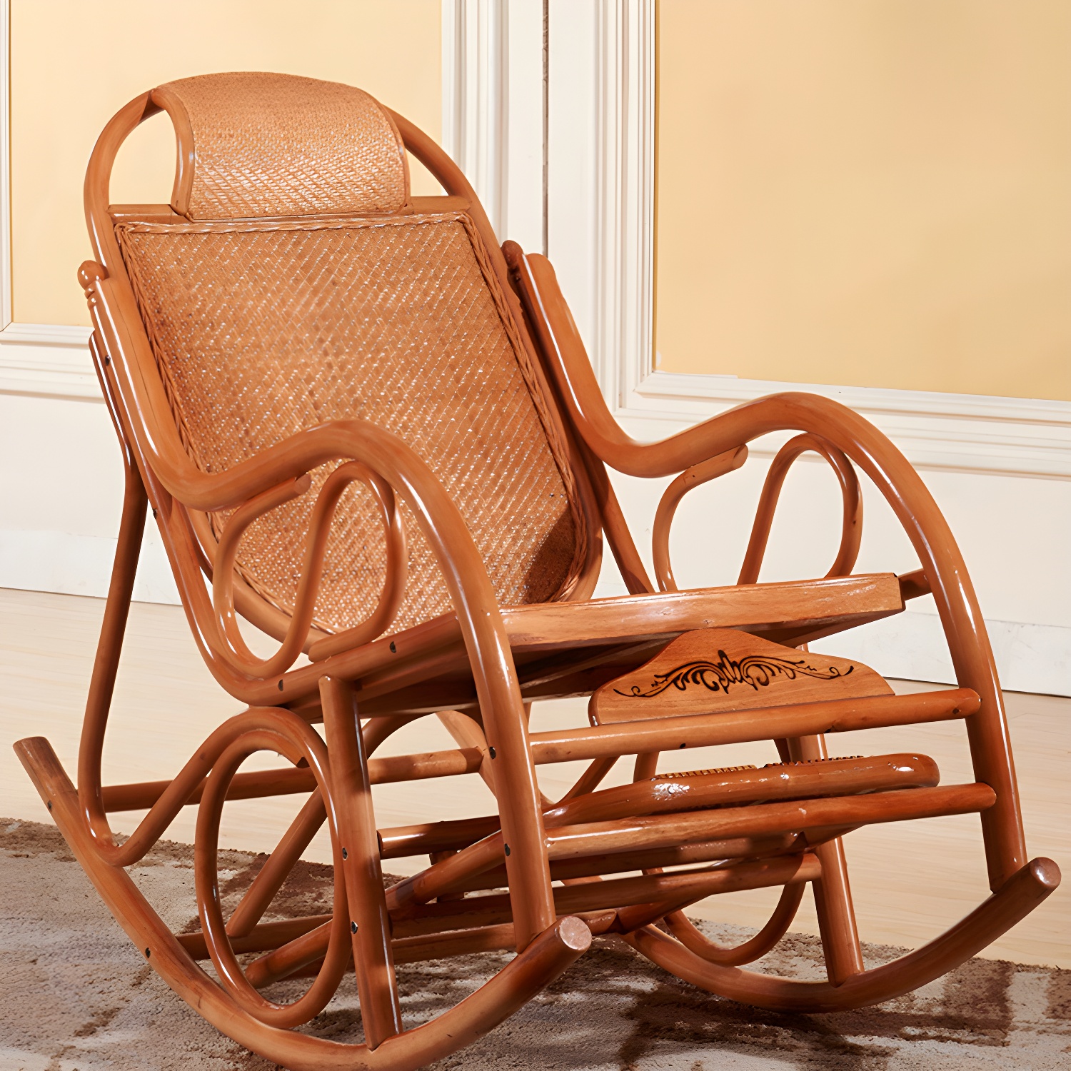 Spindle Antique Rocking Chair Wicker Rocker Chair 24" x 44.5" x 37.8" for Living Room