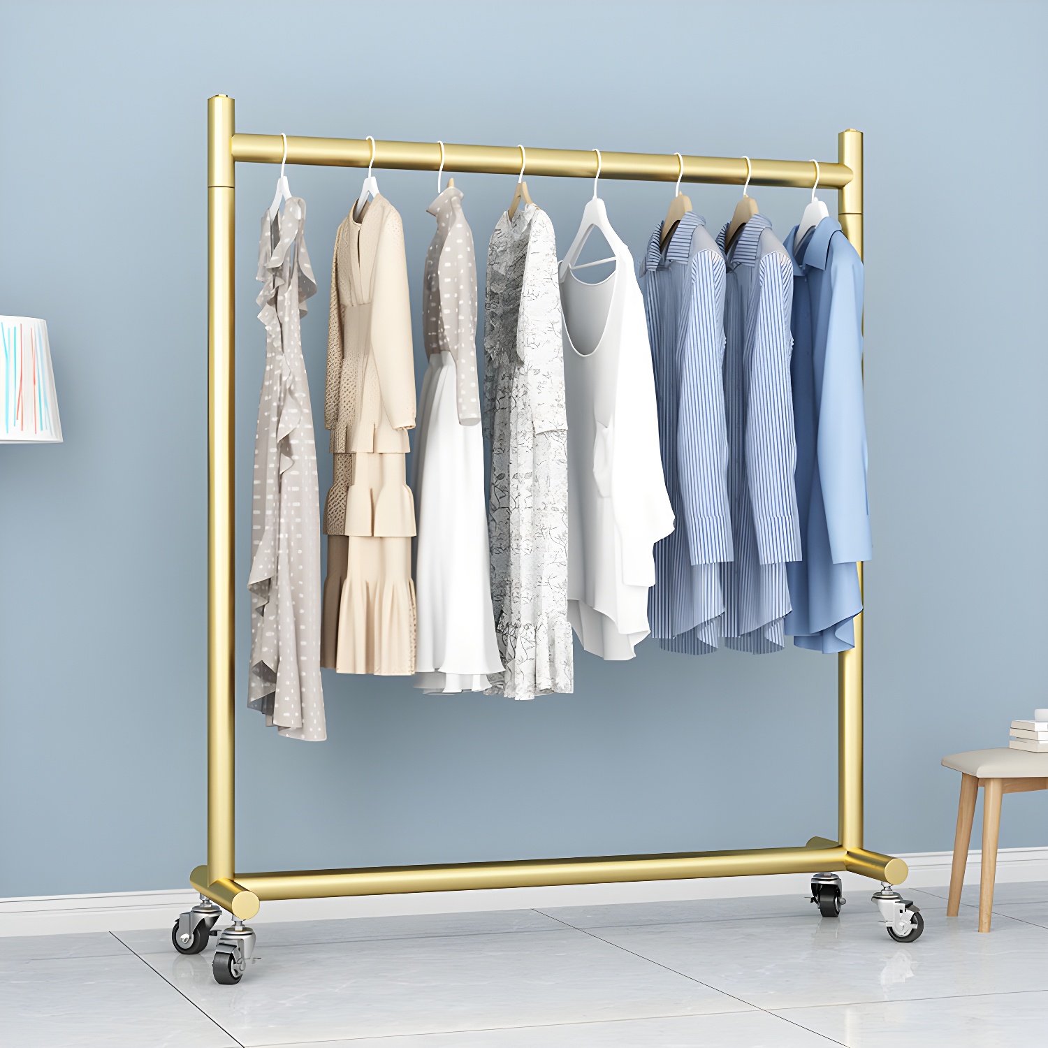 Modern Entryway Kit Metal Framed Hanging Rail and Castors Hall Stand