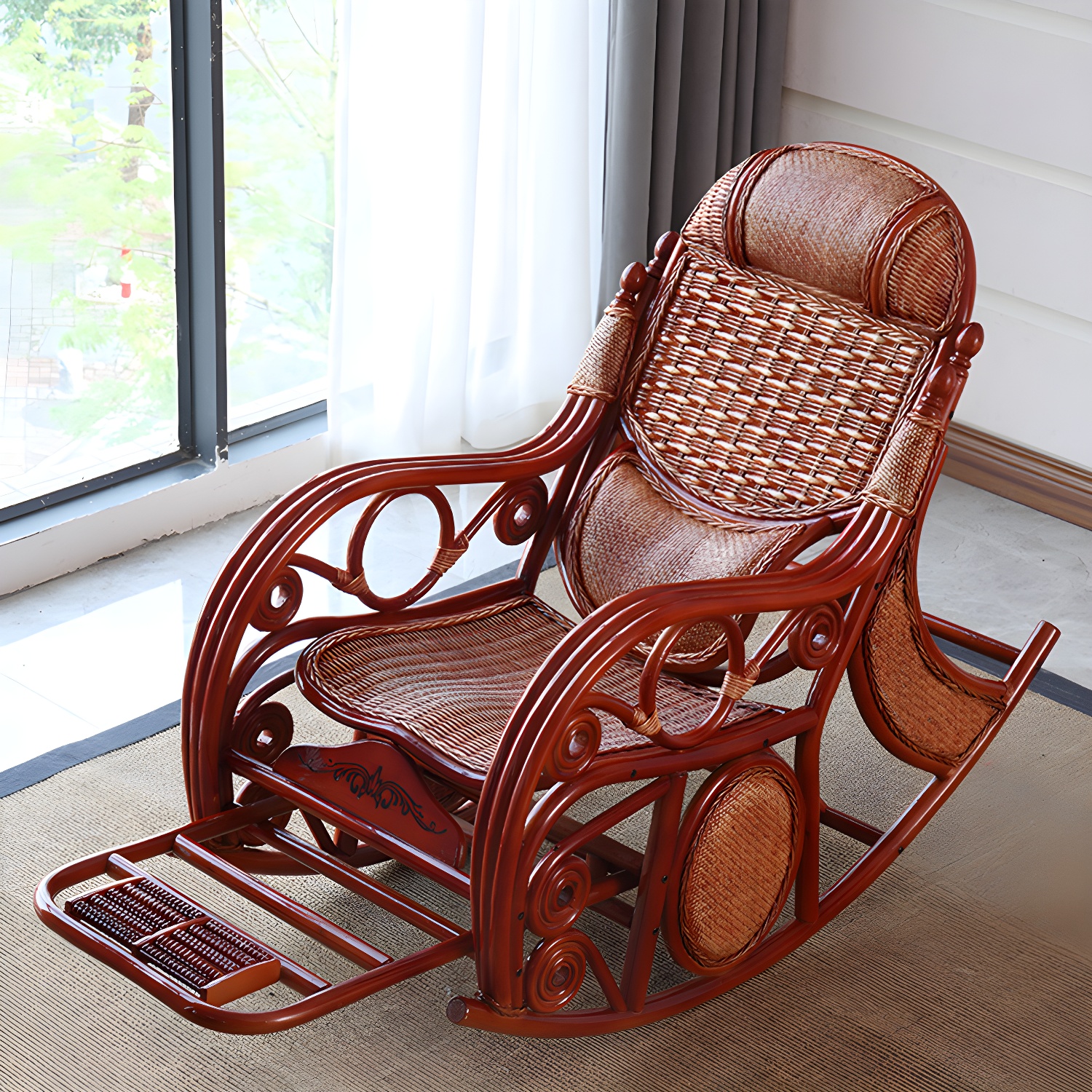 Traditional Spindle Rocking Accent Chair Tobacco Finish Rocker Chair Reclining