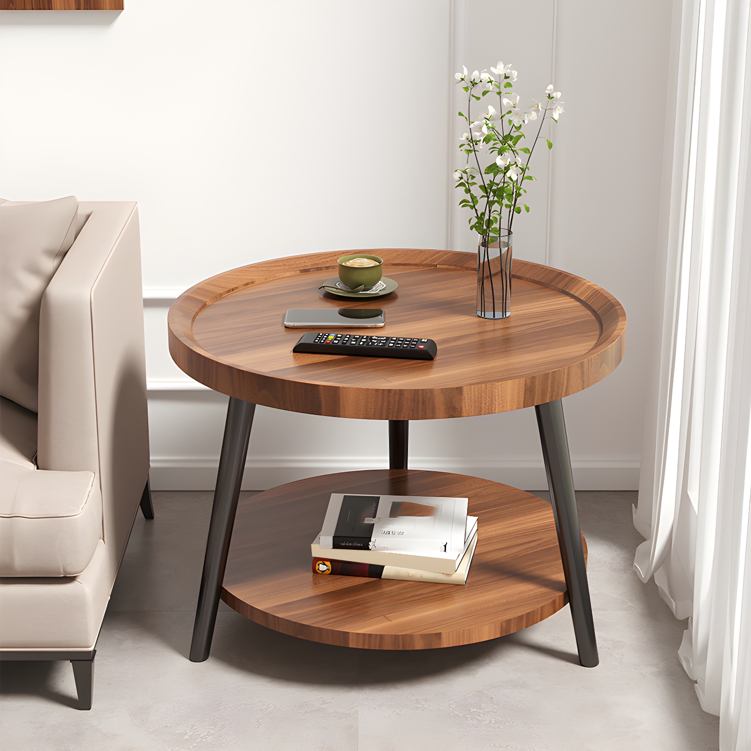 Round 3 Legs Modern End Table Wood Minimalist Side End Table