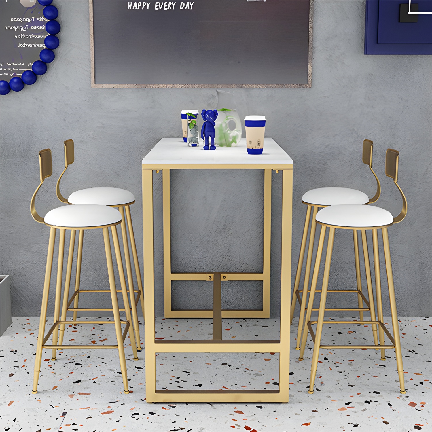 Contemporary Bar Table Metal Trestle Base Bar Table for Indoor