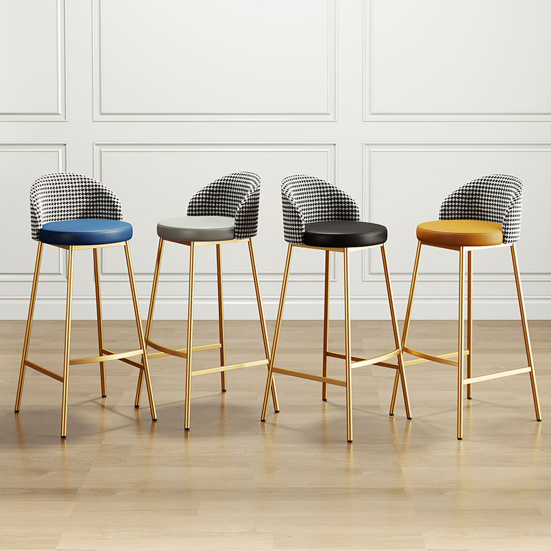 Glam Metal Barstool Low Back Faux Leather Barstools in Matte Finish for Indoor