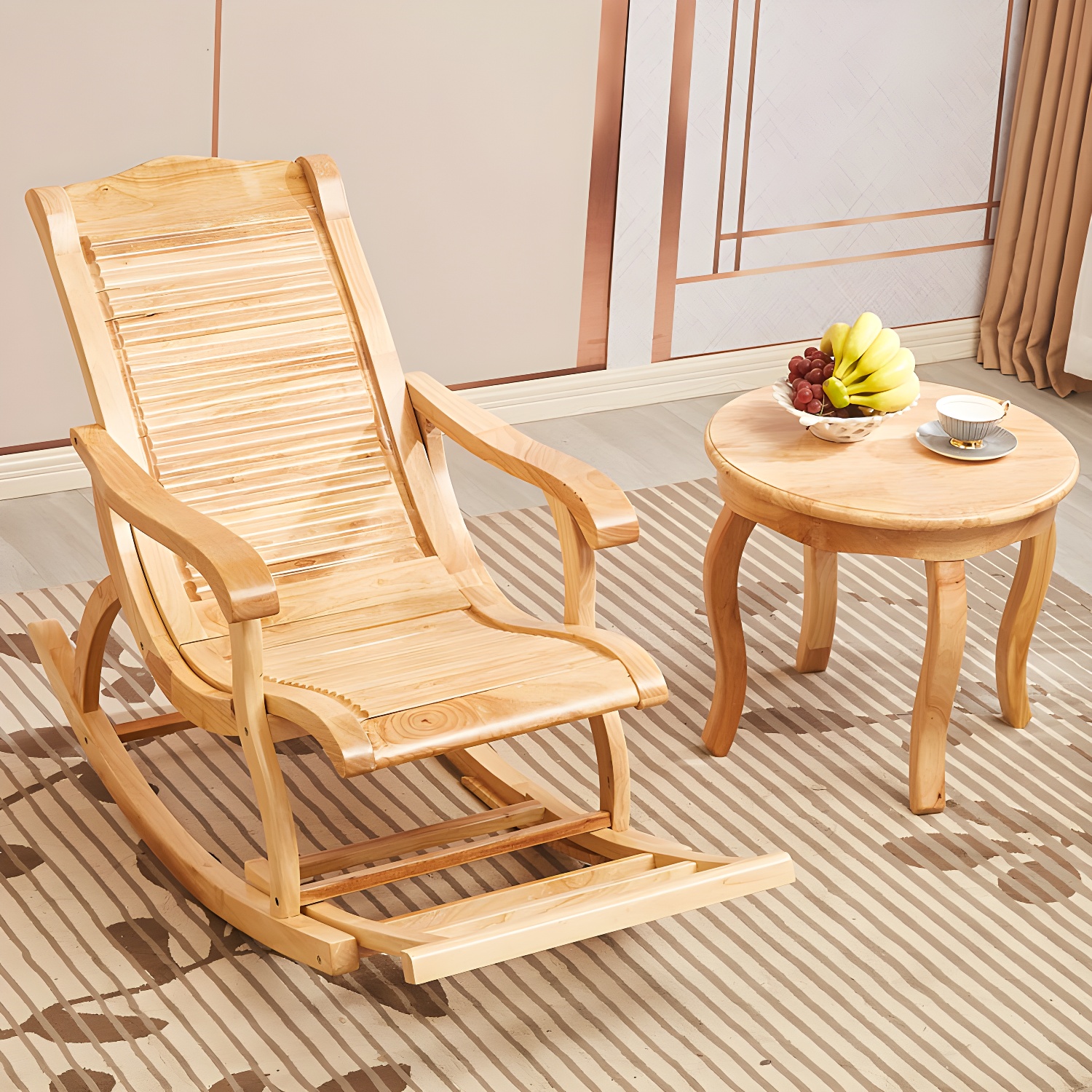 Retro Dark Brown Rocking Chair Solid Wood Reclining Rocker Chair for Home