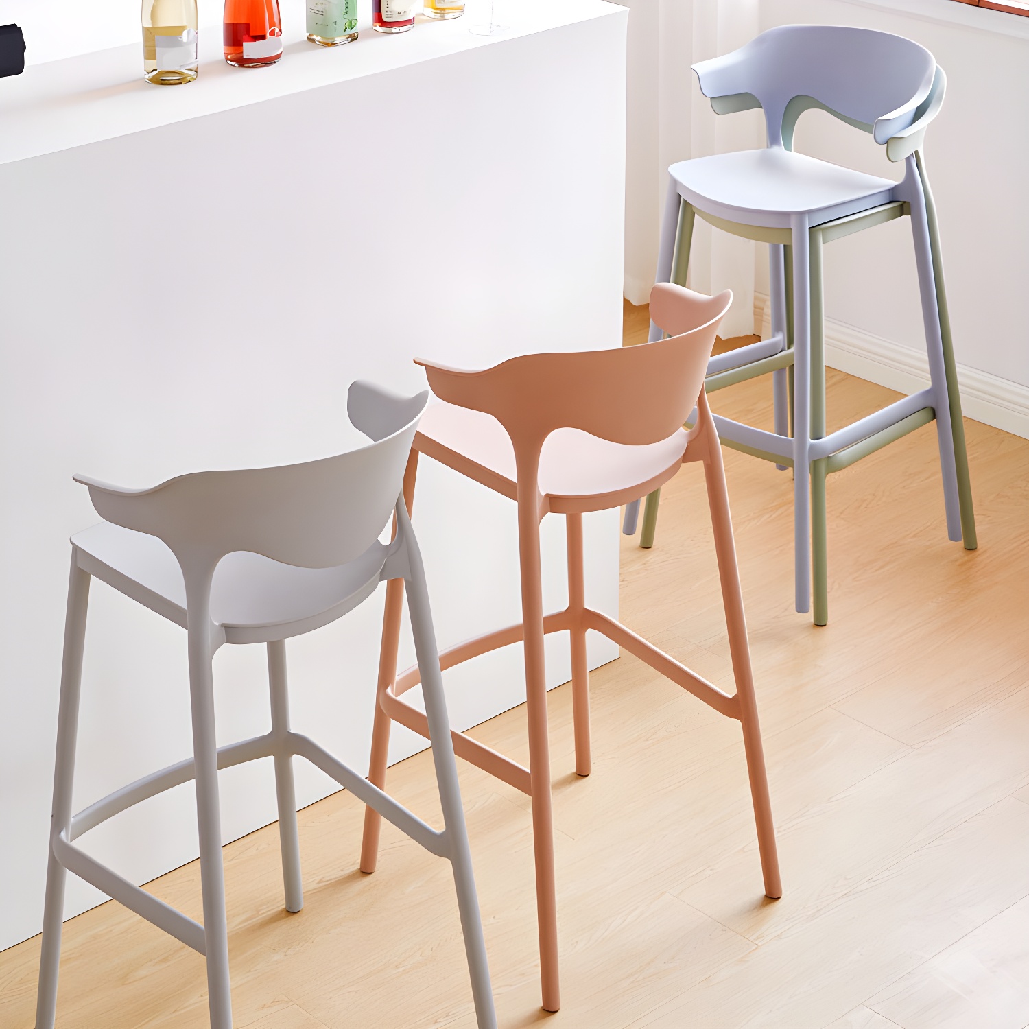Scandinavian Plastic Barstool Low Back Counter Stool Footrest Furniture