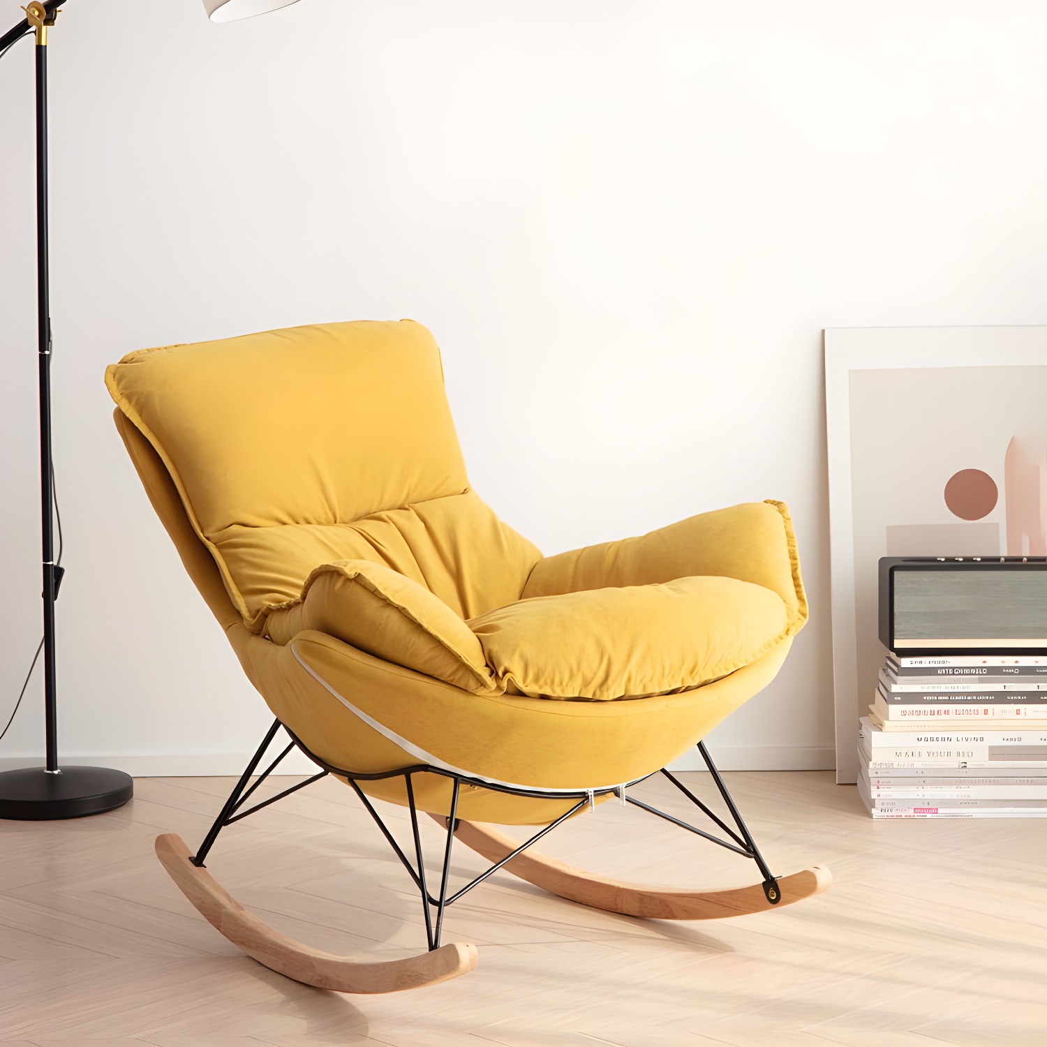 Contemporary Rocking Chair Faux Leather Glider Chair for Living Room