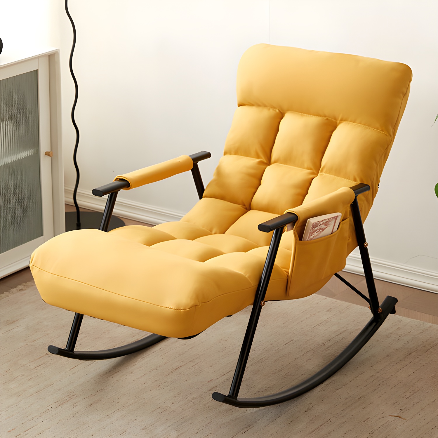 Home Modern Metal Base Rocking Chair Living Room Leisure Single Sofa Chair